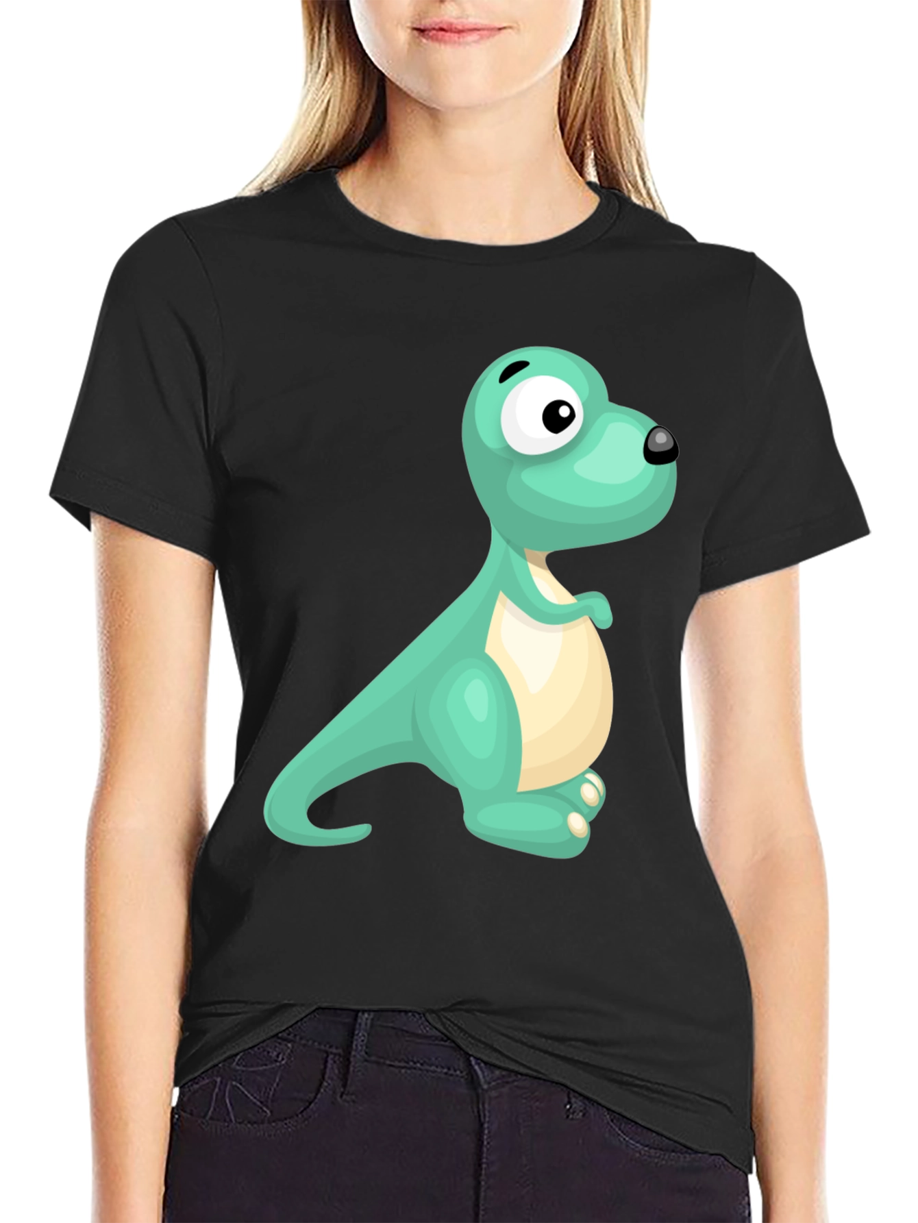Cartoon Dinosaur Graphic Black T-Shirt
