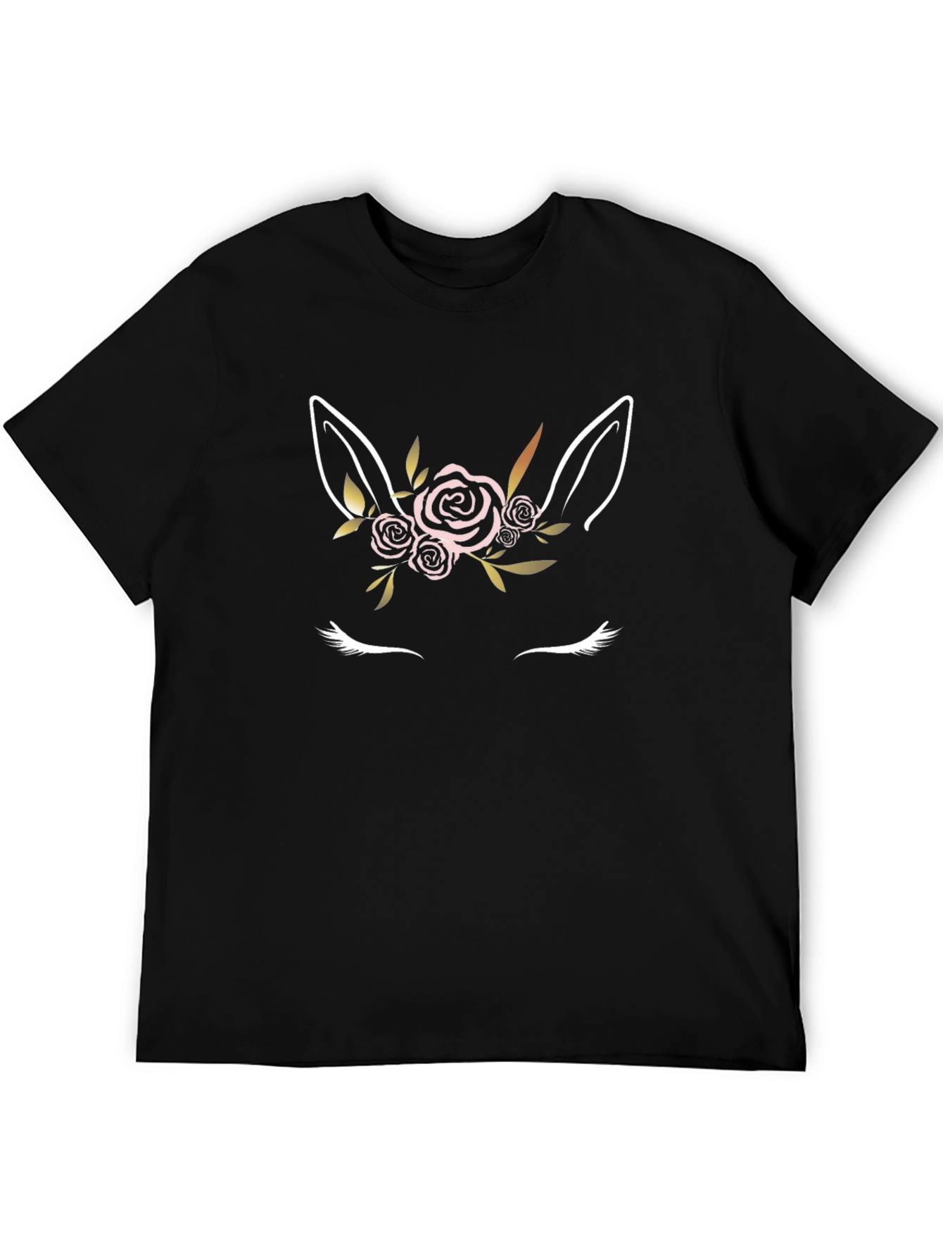 Floral Unicorn Graphic Black T-Shirt