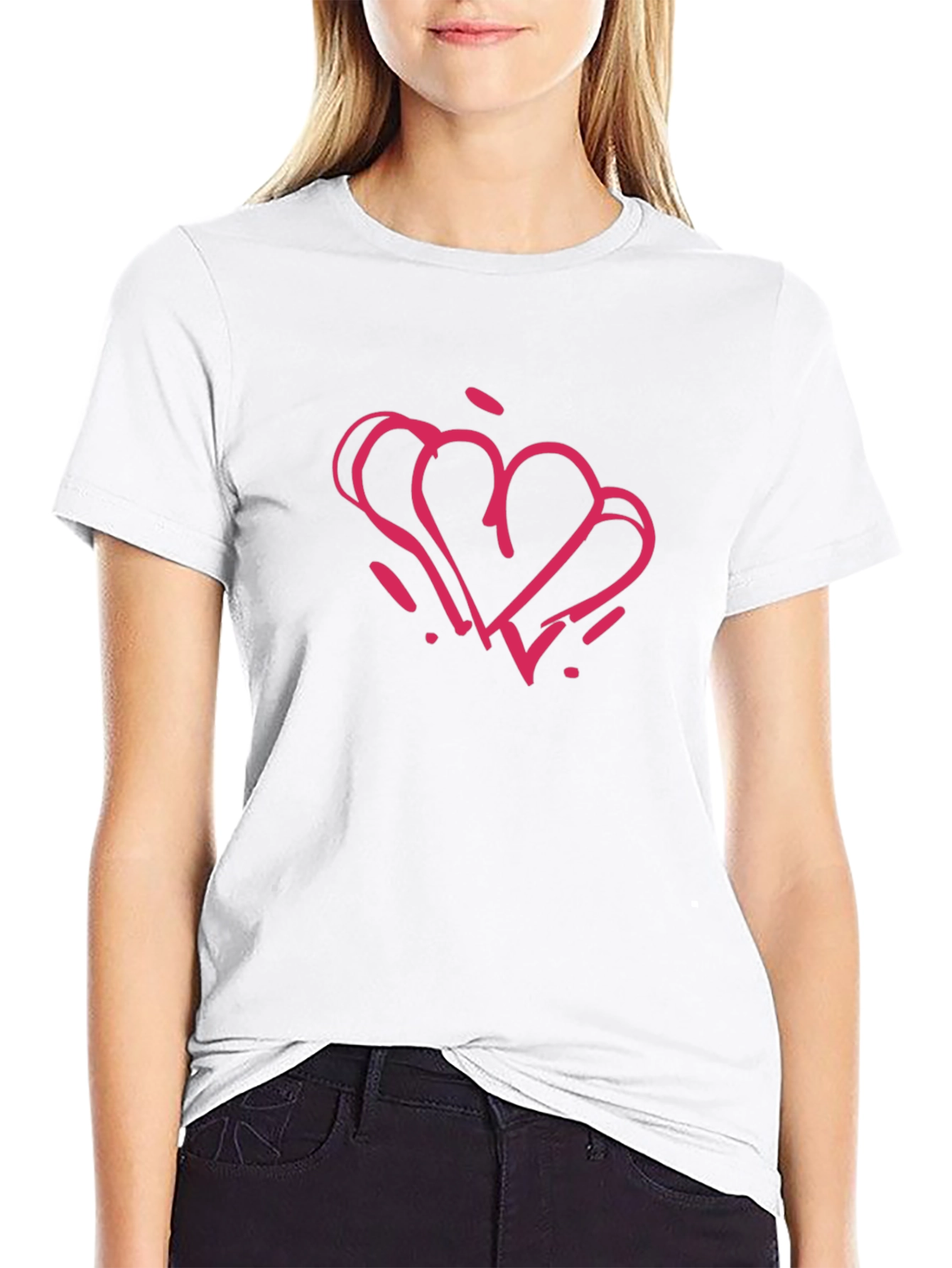 Black T-Shirt with Pink Heart Graphic