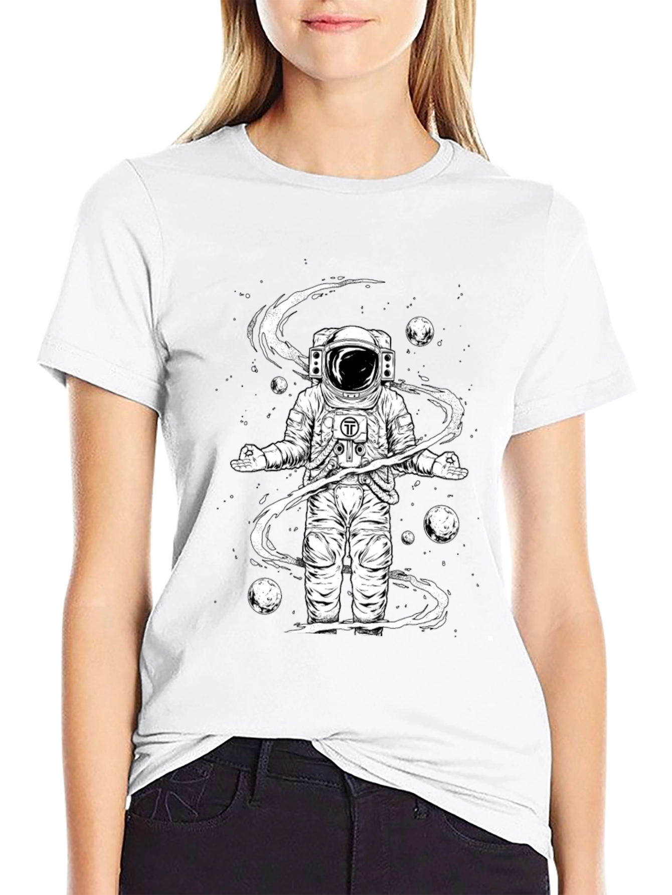 Meditating Astronaut Black Graphic Tee