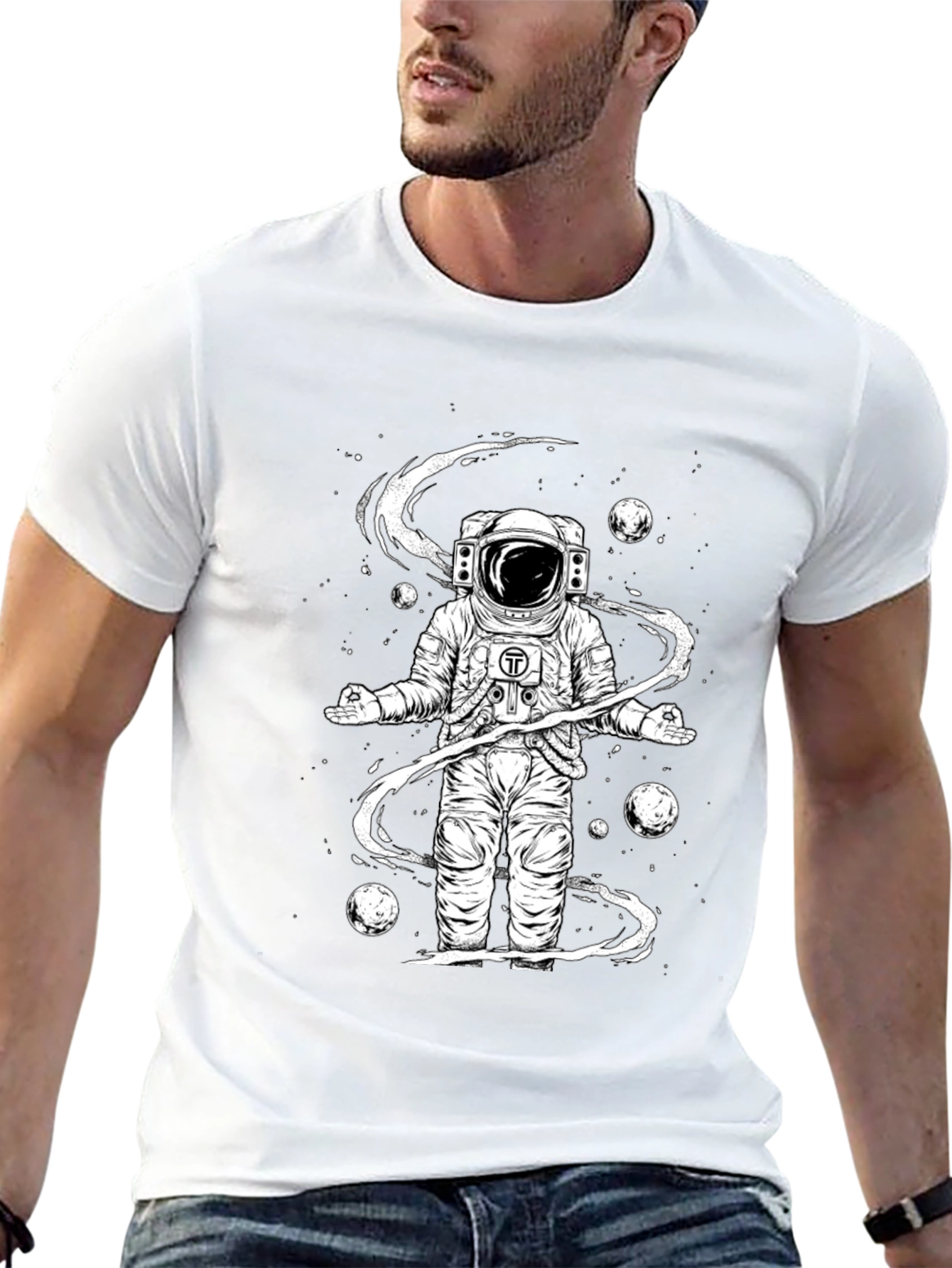 Meditating Astronaut Black Graphic Tee