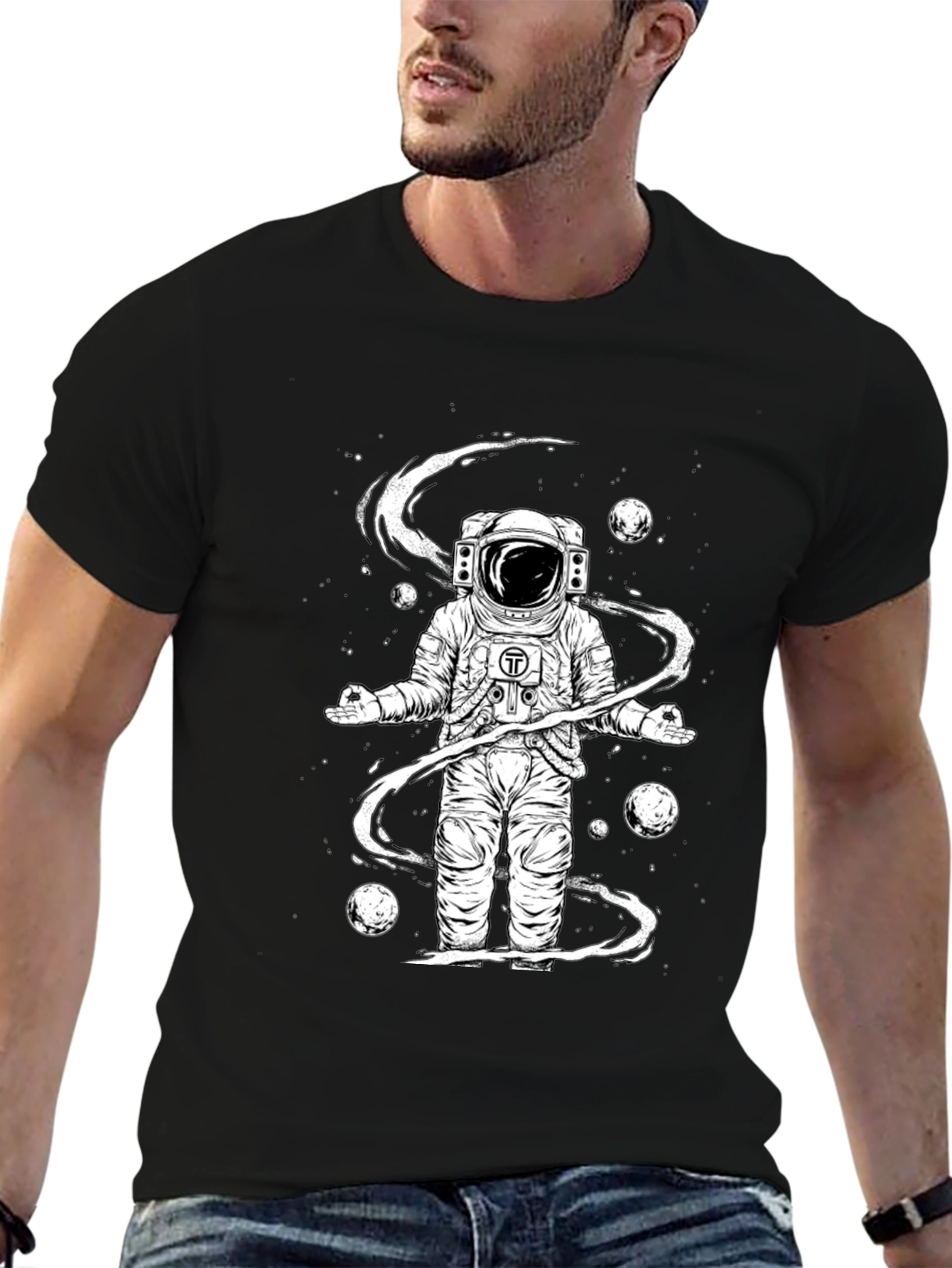 Meditating Astronaut Black Graphic Tee