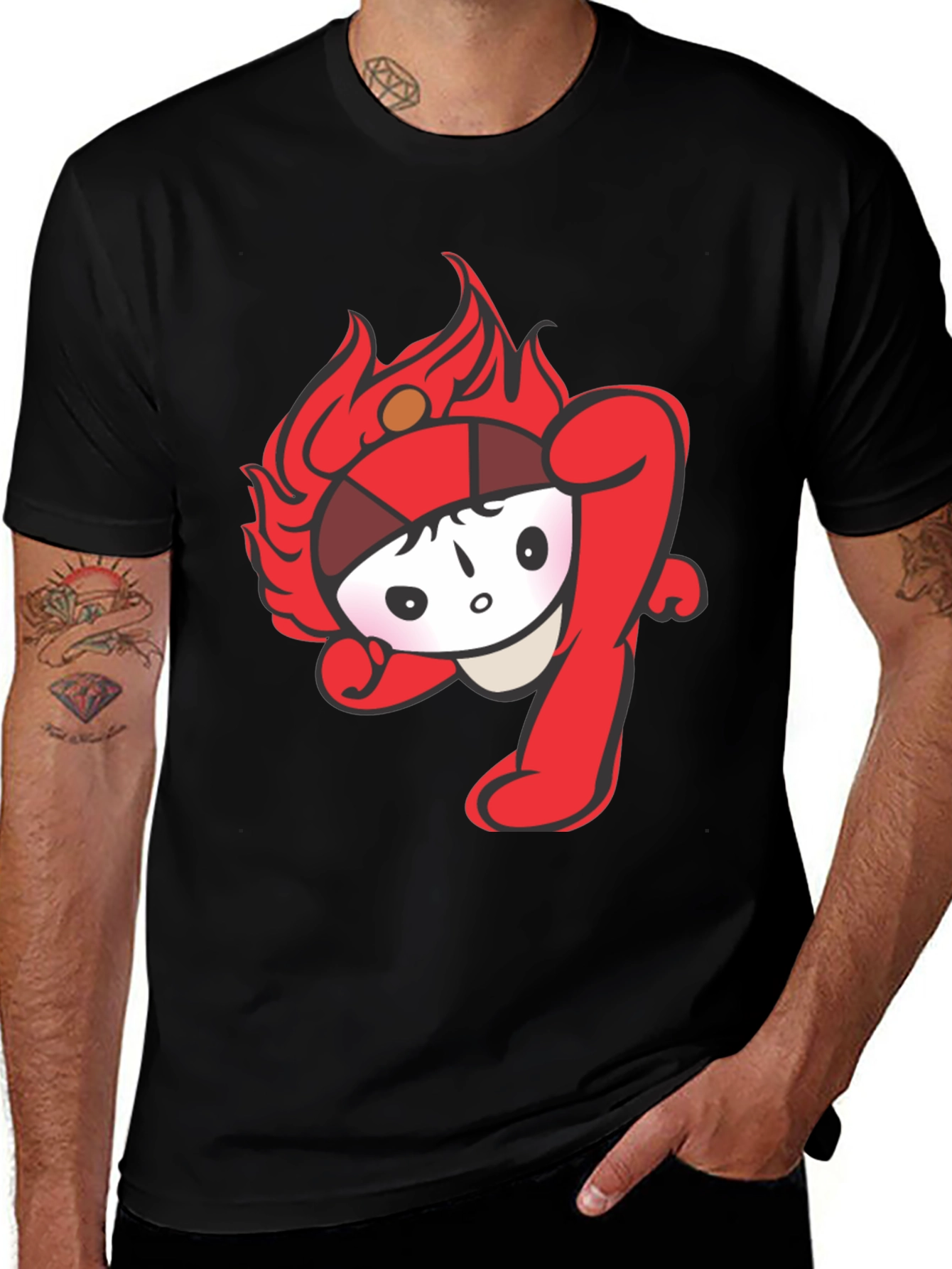 Fun Cartoon Graphic Tee - Black Cotton T-Shirt