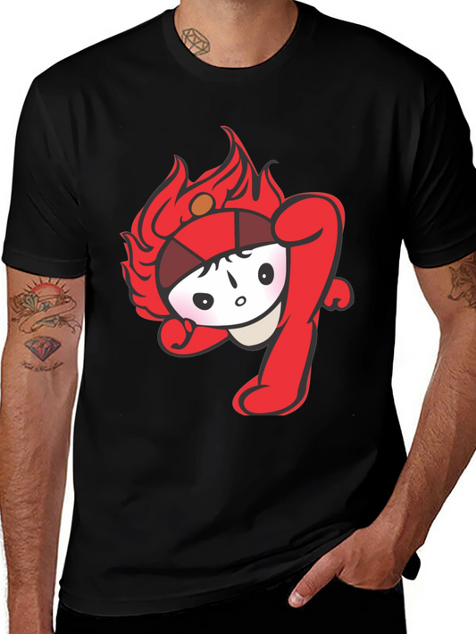 Fun Cartoon Graphic Tee - Black Cotton T-Shirt