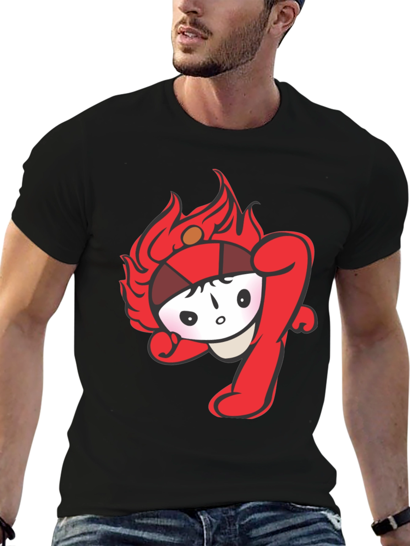 Fun Cartoon Graphic Tee - Black Cotton T-Shirt