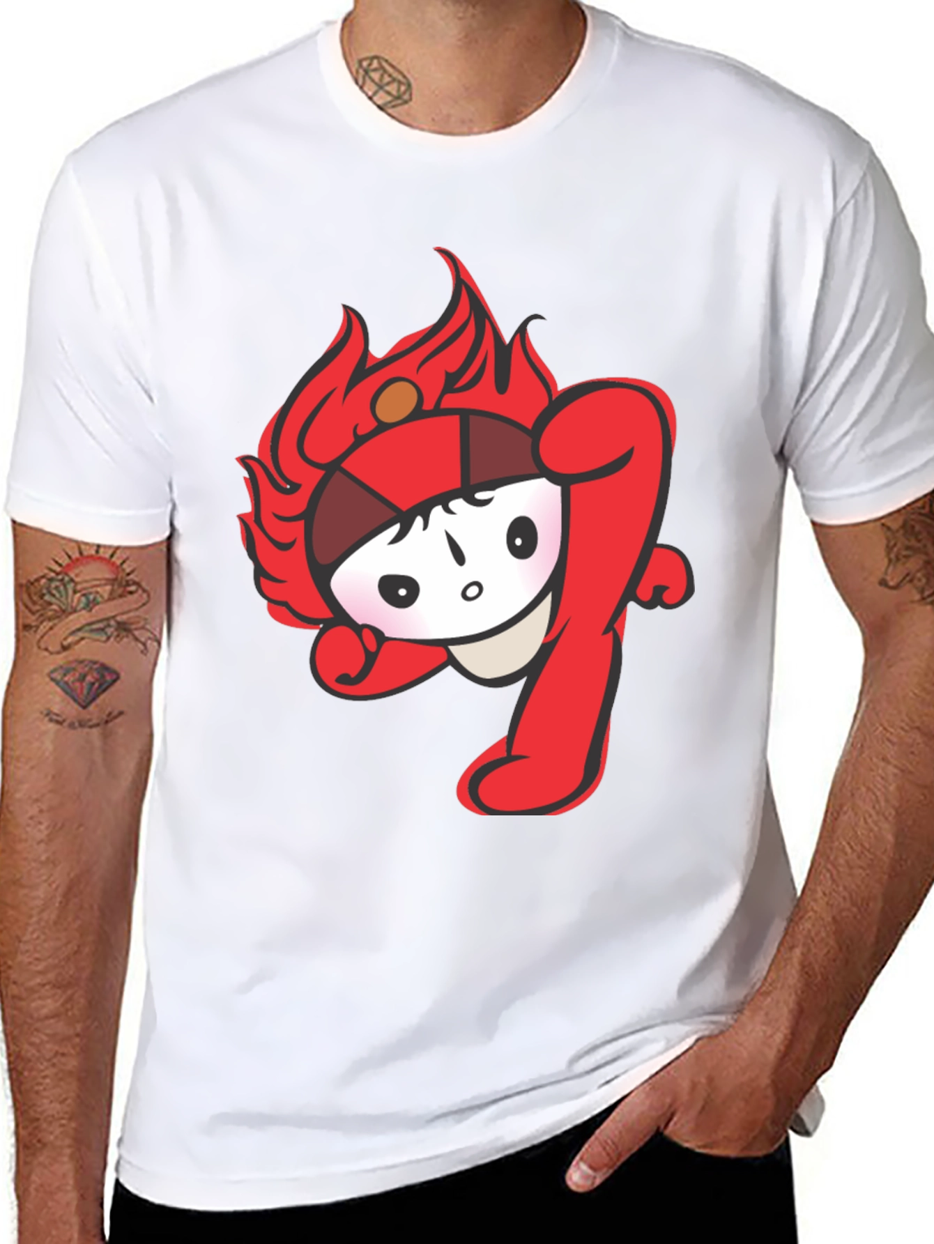 Fun Cartoon Graphic Tee - Black Cotton T-Shirt