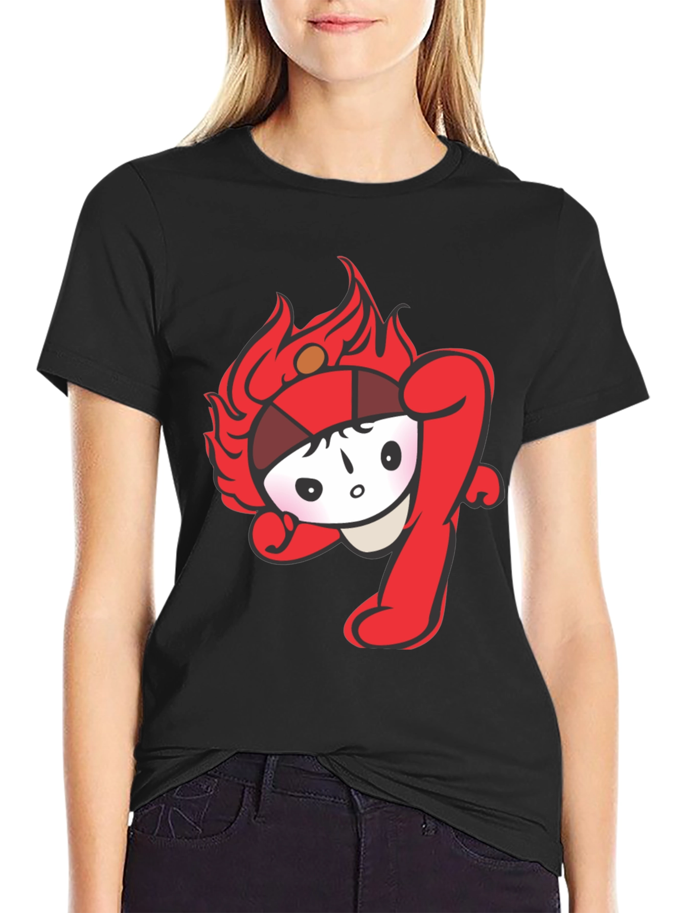 Fun Cartoon Graphic Tee - Black Cotton T-Shirt