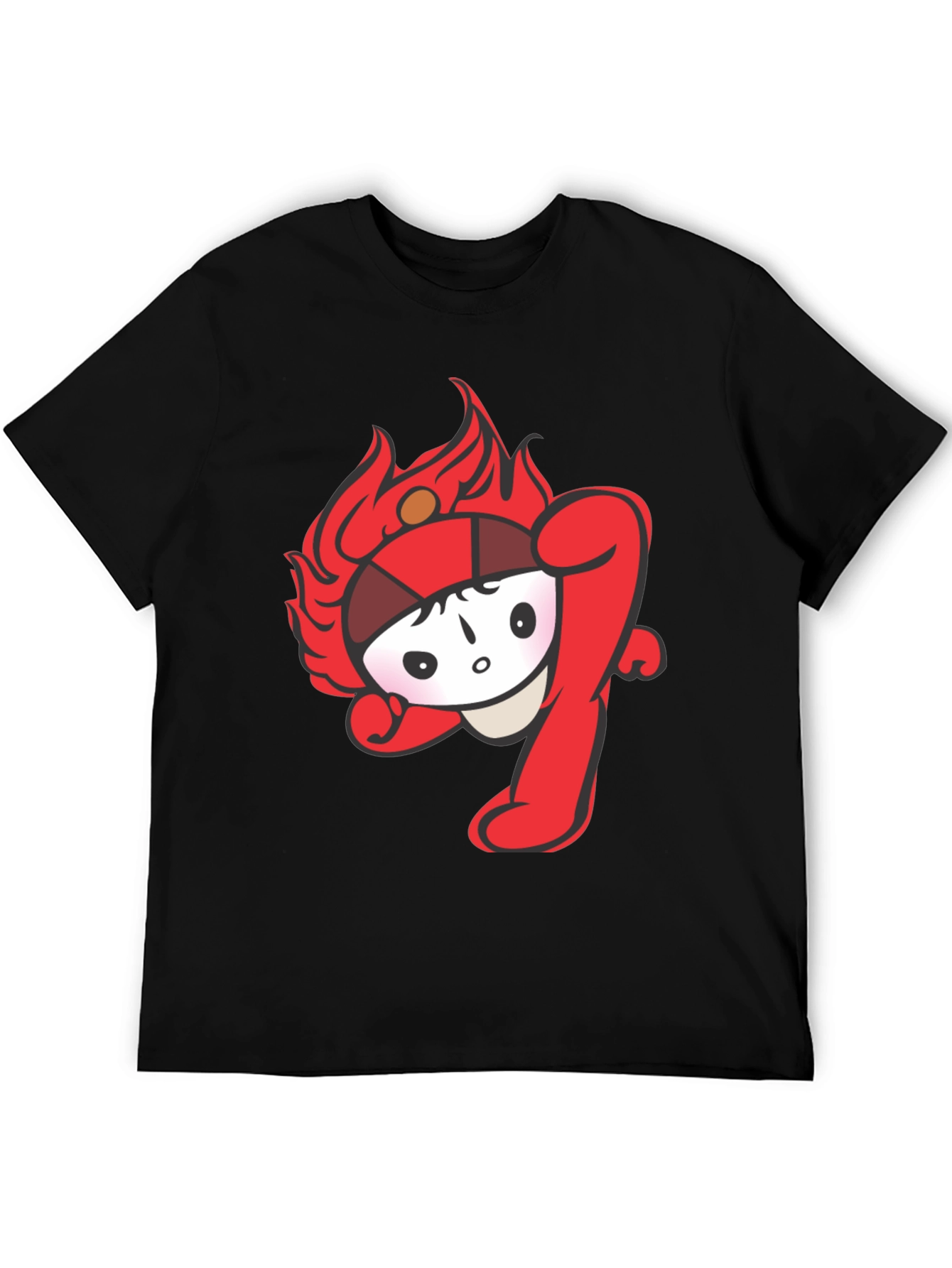 Fun Cartoon Graphic Tee - Black Cotton T-Shirt