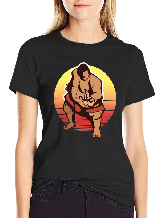 Retro Sumo Wrestler Graphic Tee - Black T-Shirt