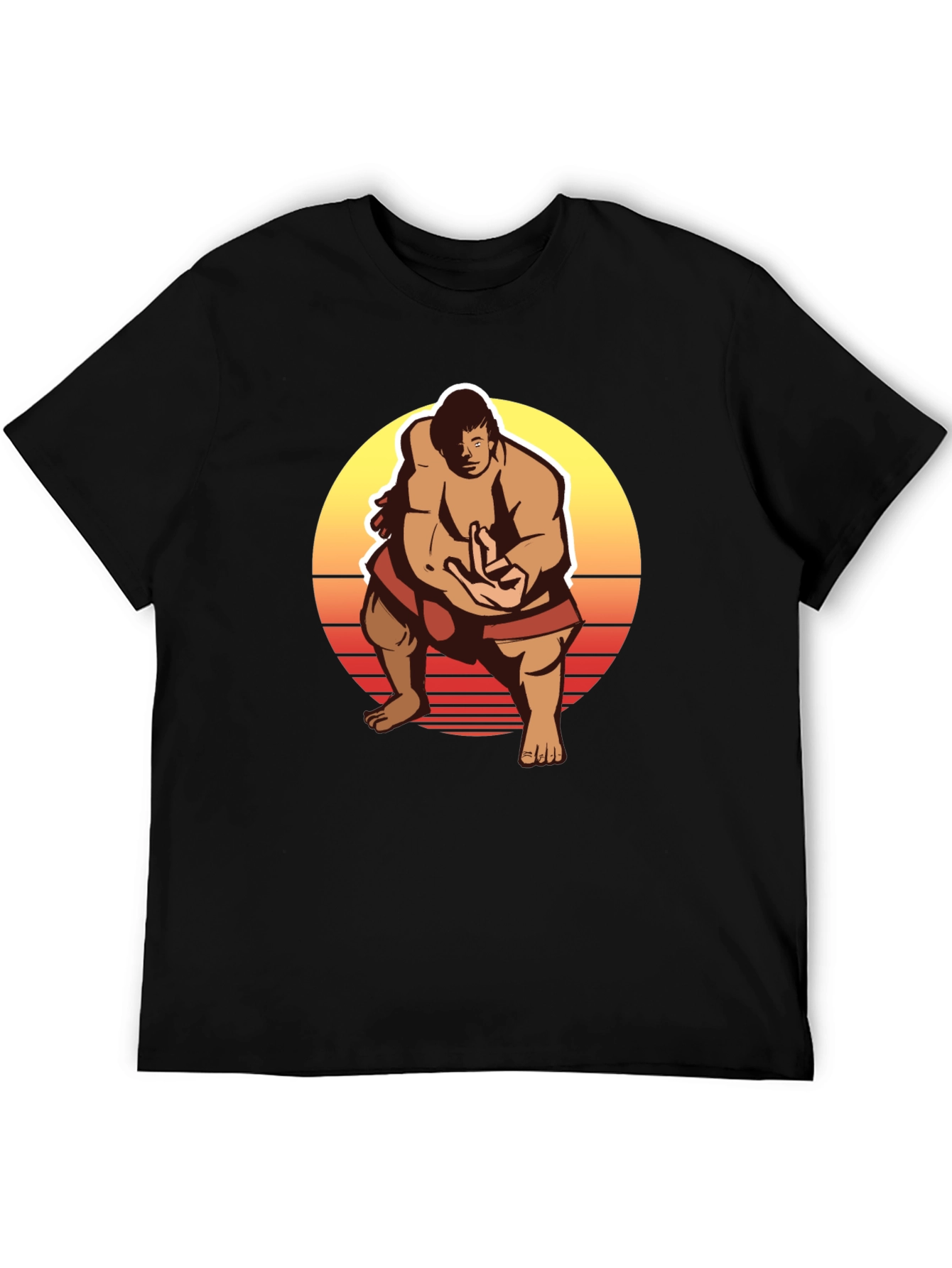 Retro Sumo Wrestler Graphic Tee - Black T-Shirt