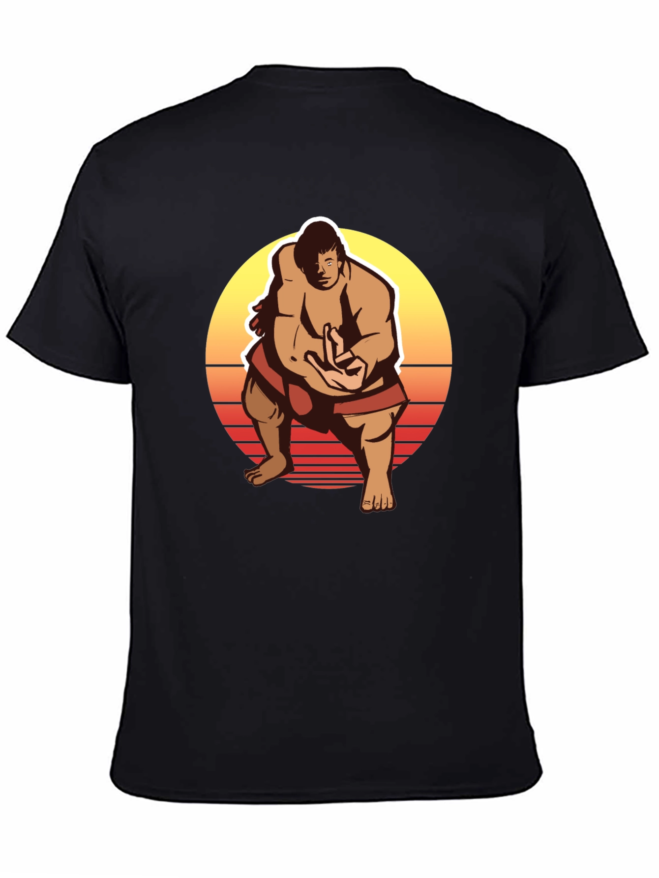 Retro Sumo Wrestler Graphic Tee - Black T-Shirt