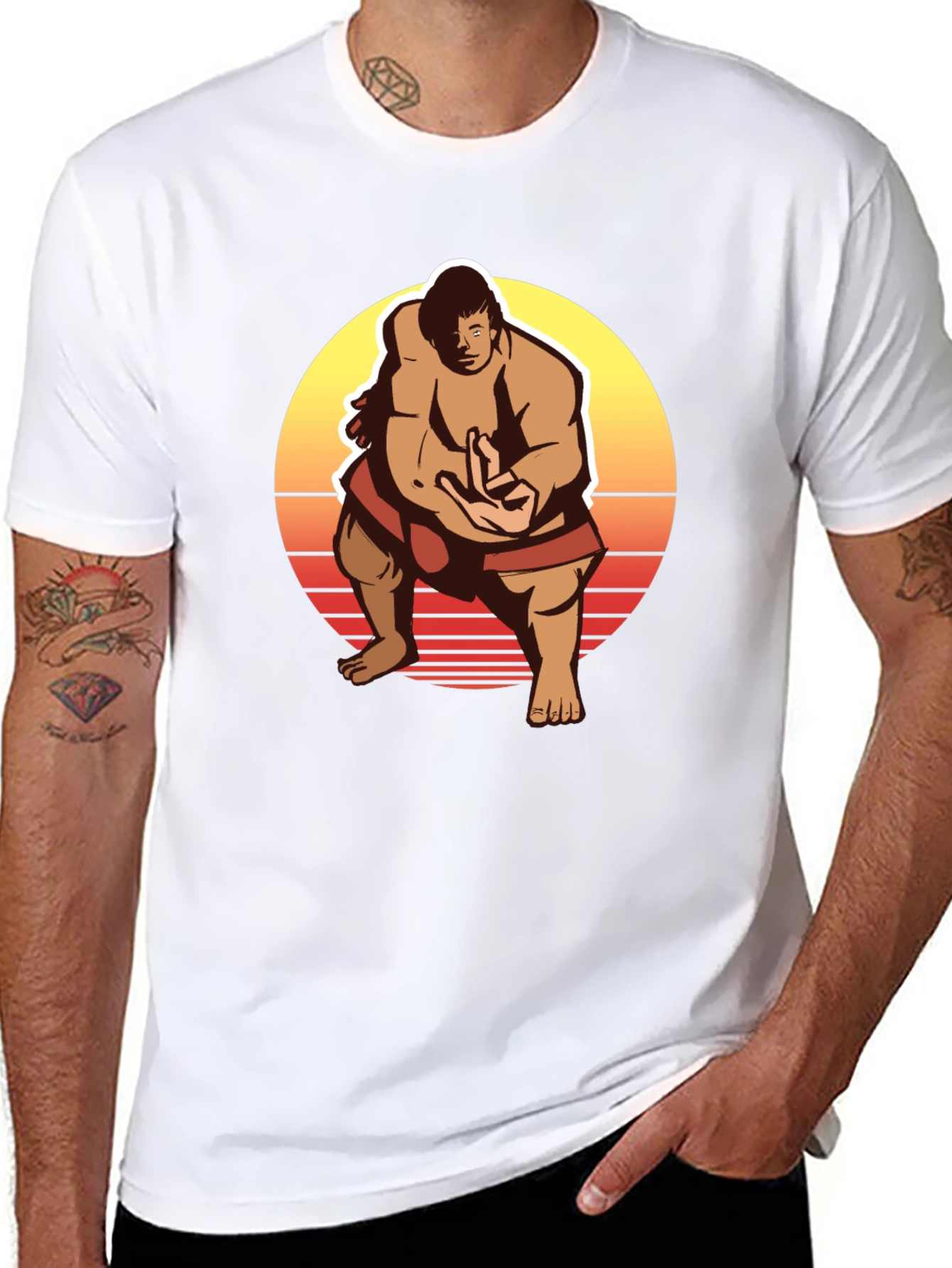 Retro Sumo Wrestler Graphic Tee - Black T-Shirt