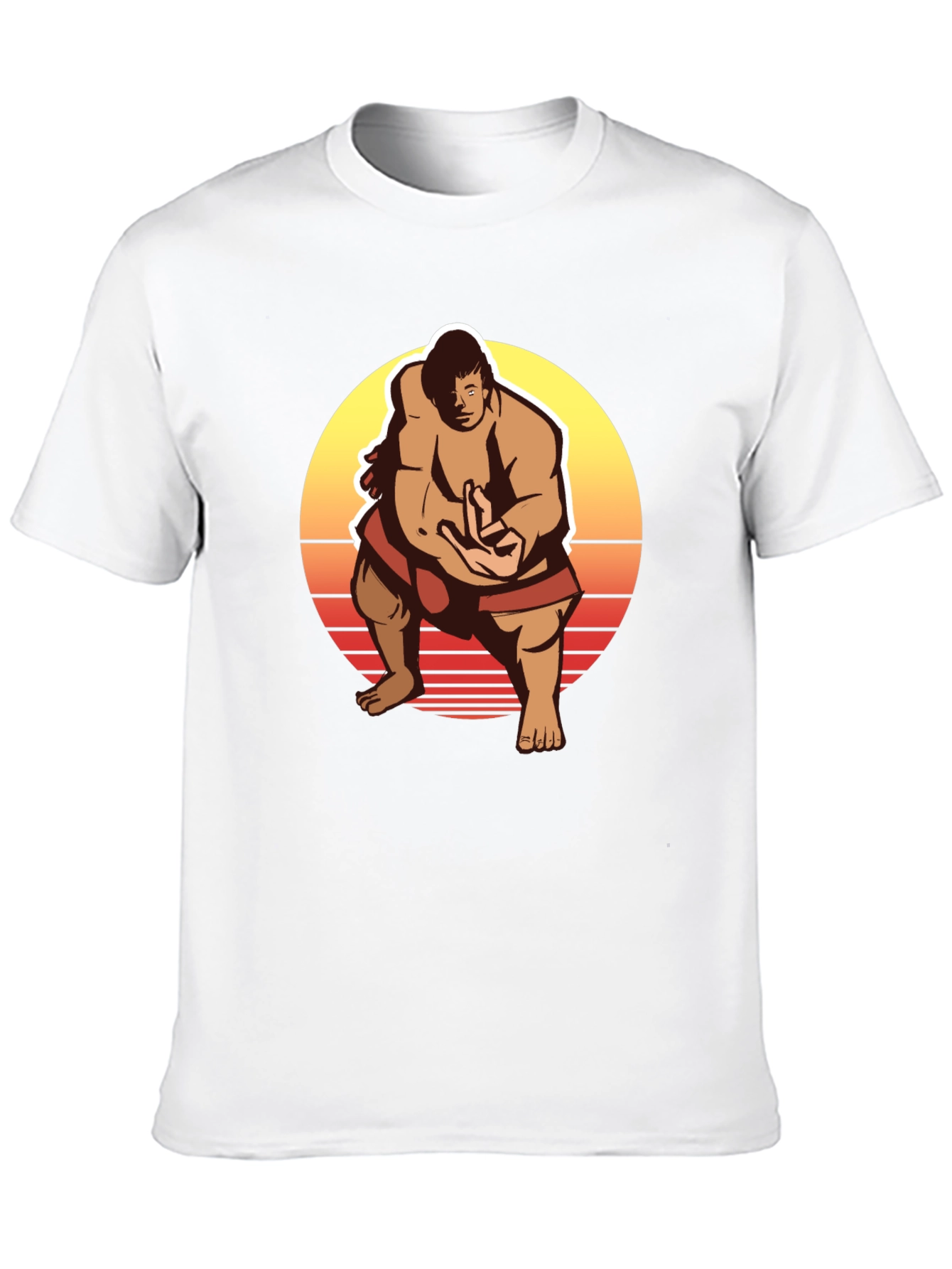 Retro Sumo Wrestler Graphic Tee - Black T-Shirt