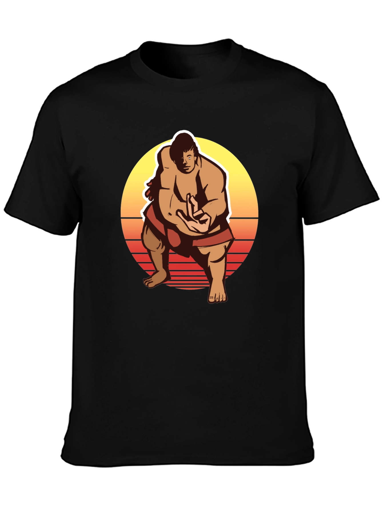 Retro Sumo Wrestler Graphic Tee - Black T-Shirt
