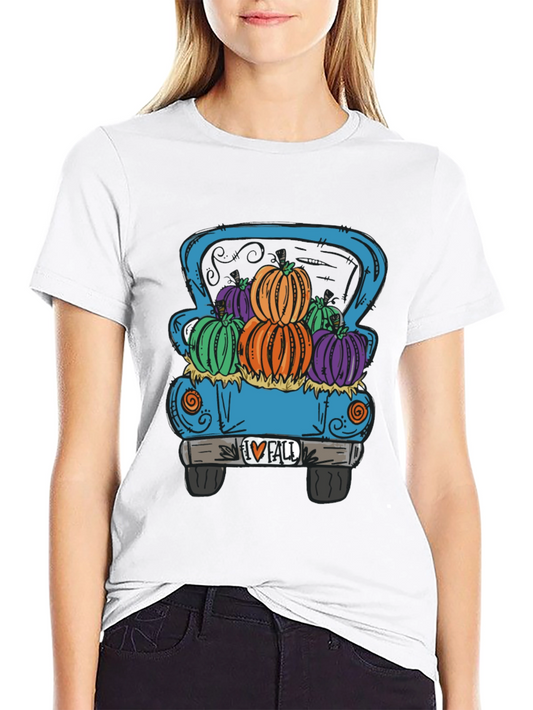 Fall Pumpkin Truck Graphic Tee - Black