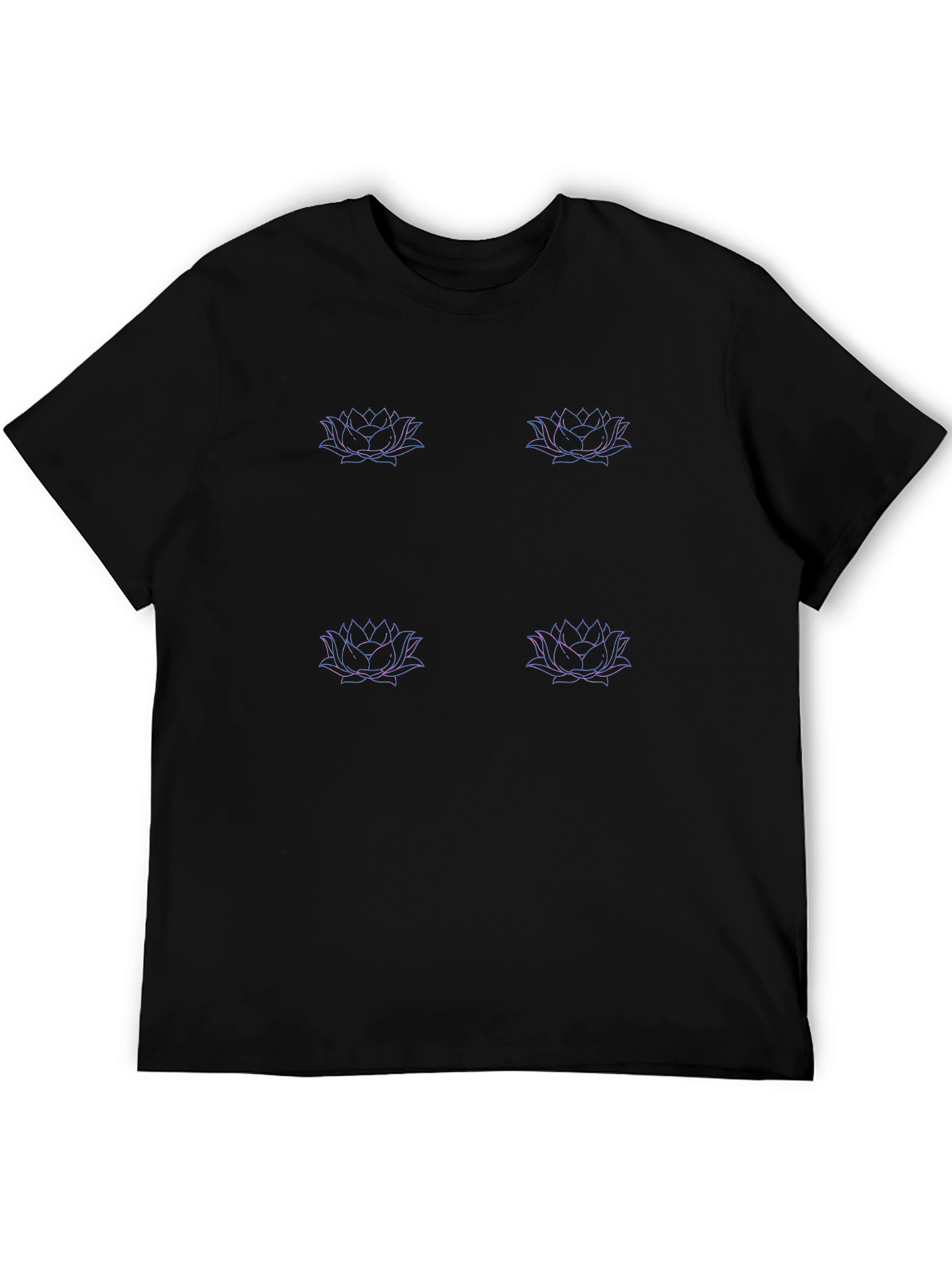 Lotus Flower Print Black T-Shirt