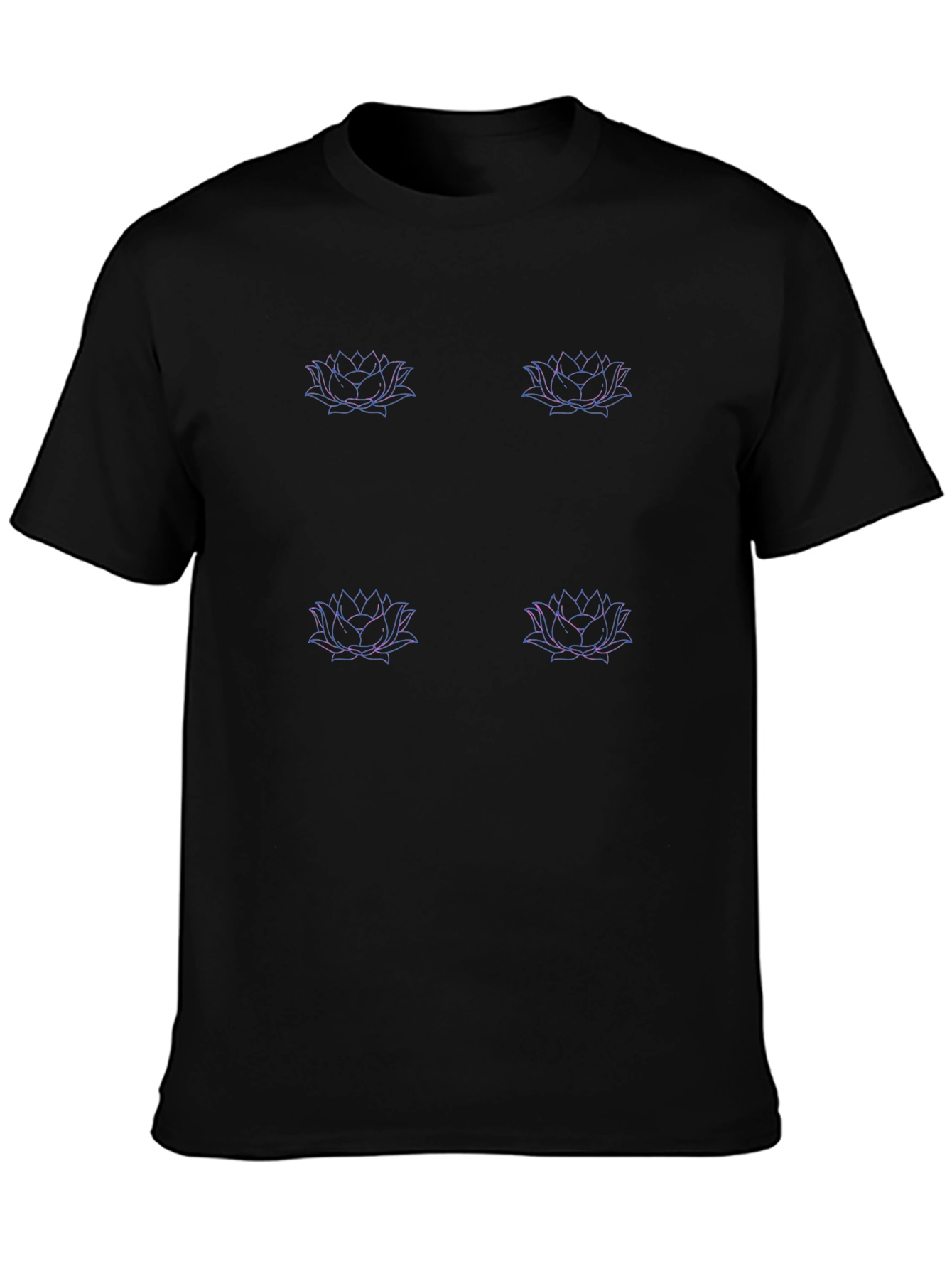 Lotus Flower Print Black T-Shirt