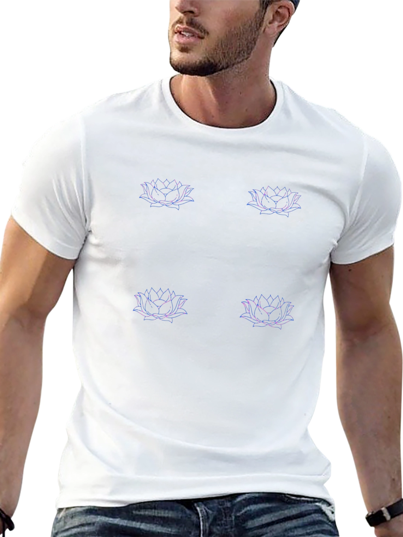 Lotus Flower Print Black T-Shirt