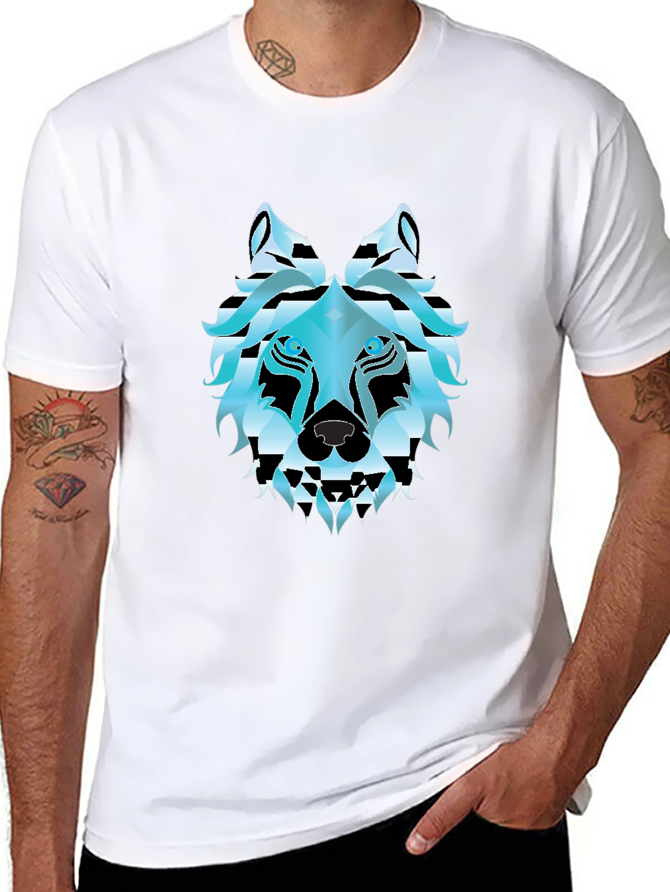 Geometric Wolf Graphic Tee - Stylish Black T-Shirt