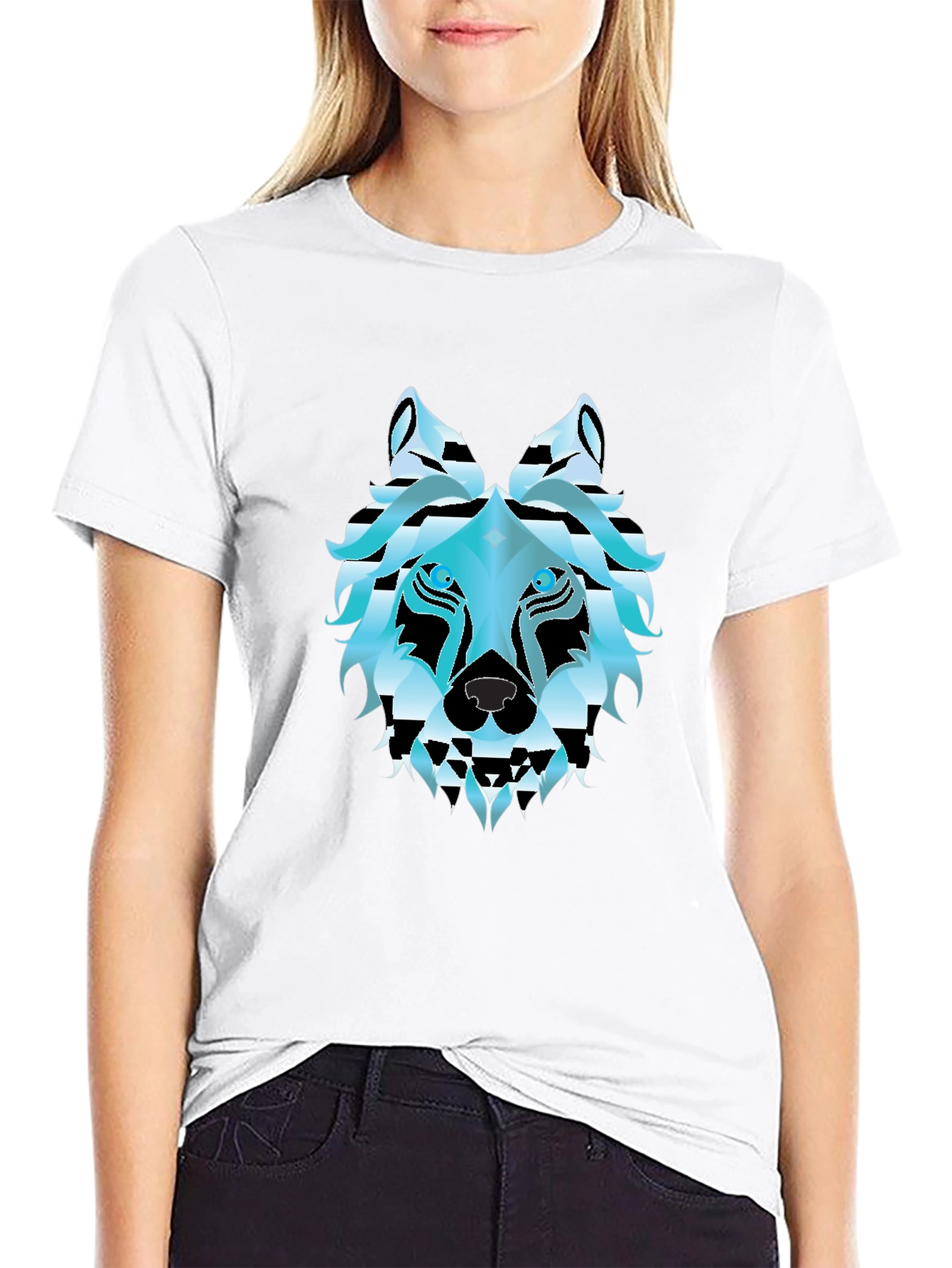 Geometric Wolf Graphic Tee - Stylish Black T-Shirt