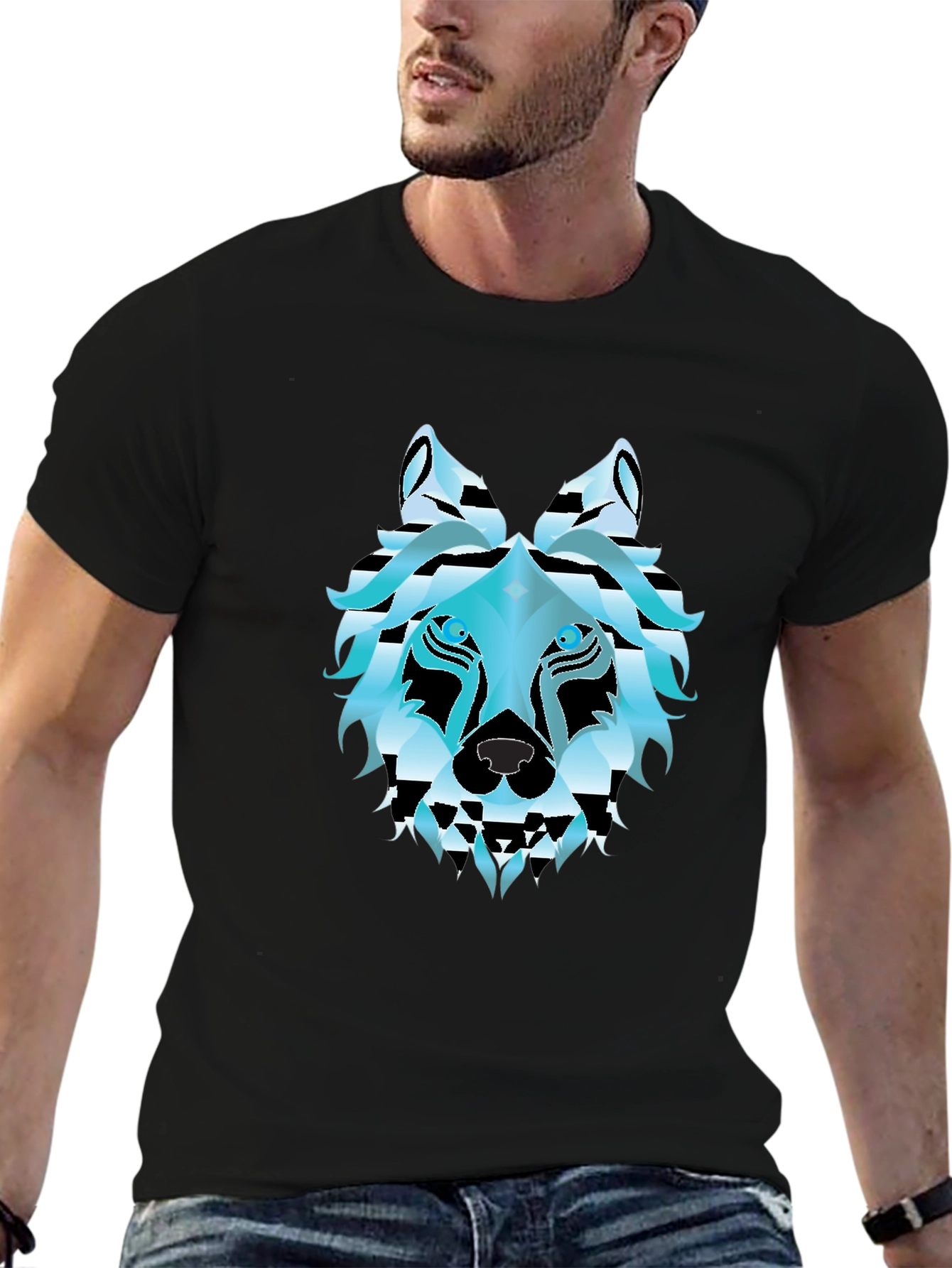 Geometric Wolf Graphic Tee - Stylish Black T-Shirt