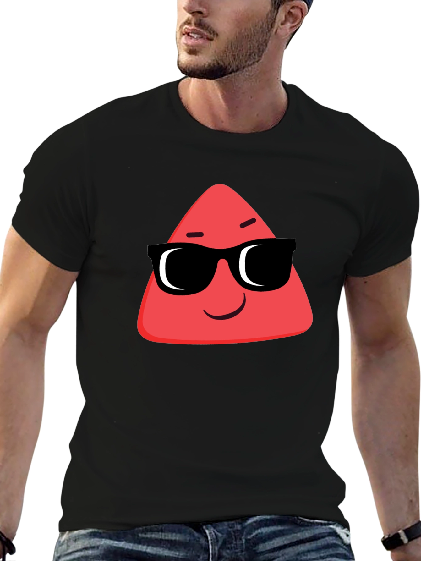 Cool Red Triangle Graphic Black T-Shirt