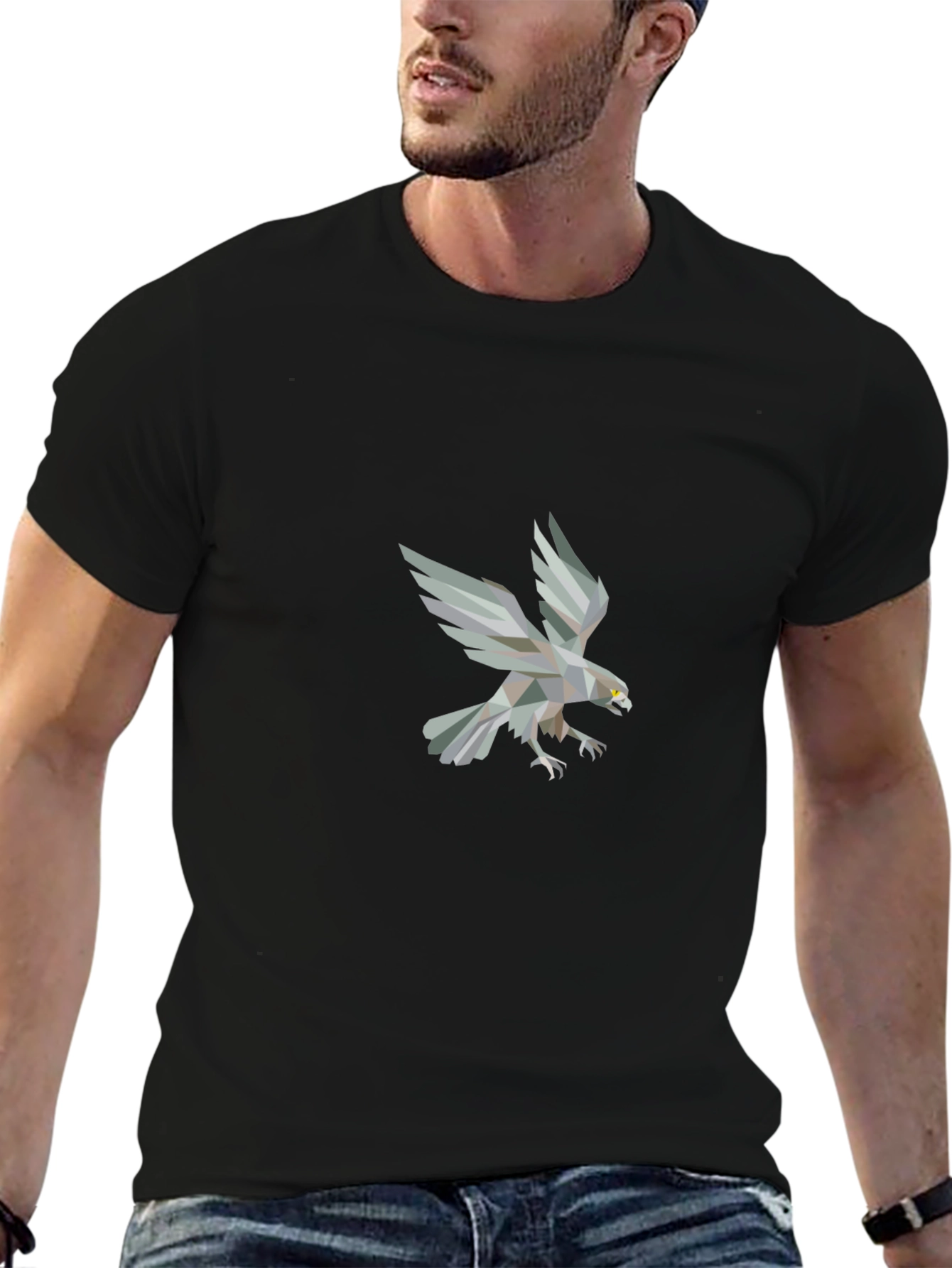 Geometric Eagle Print Black T-Shirt