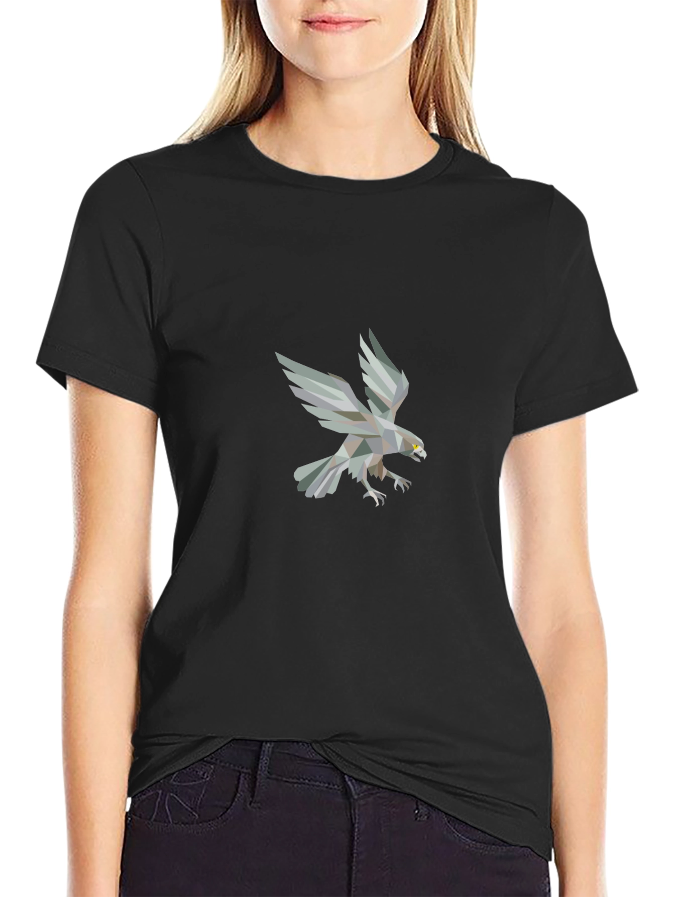Geometric Eagle Print Black T-Shirt