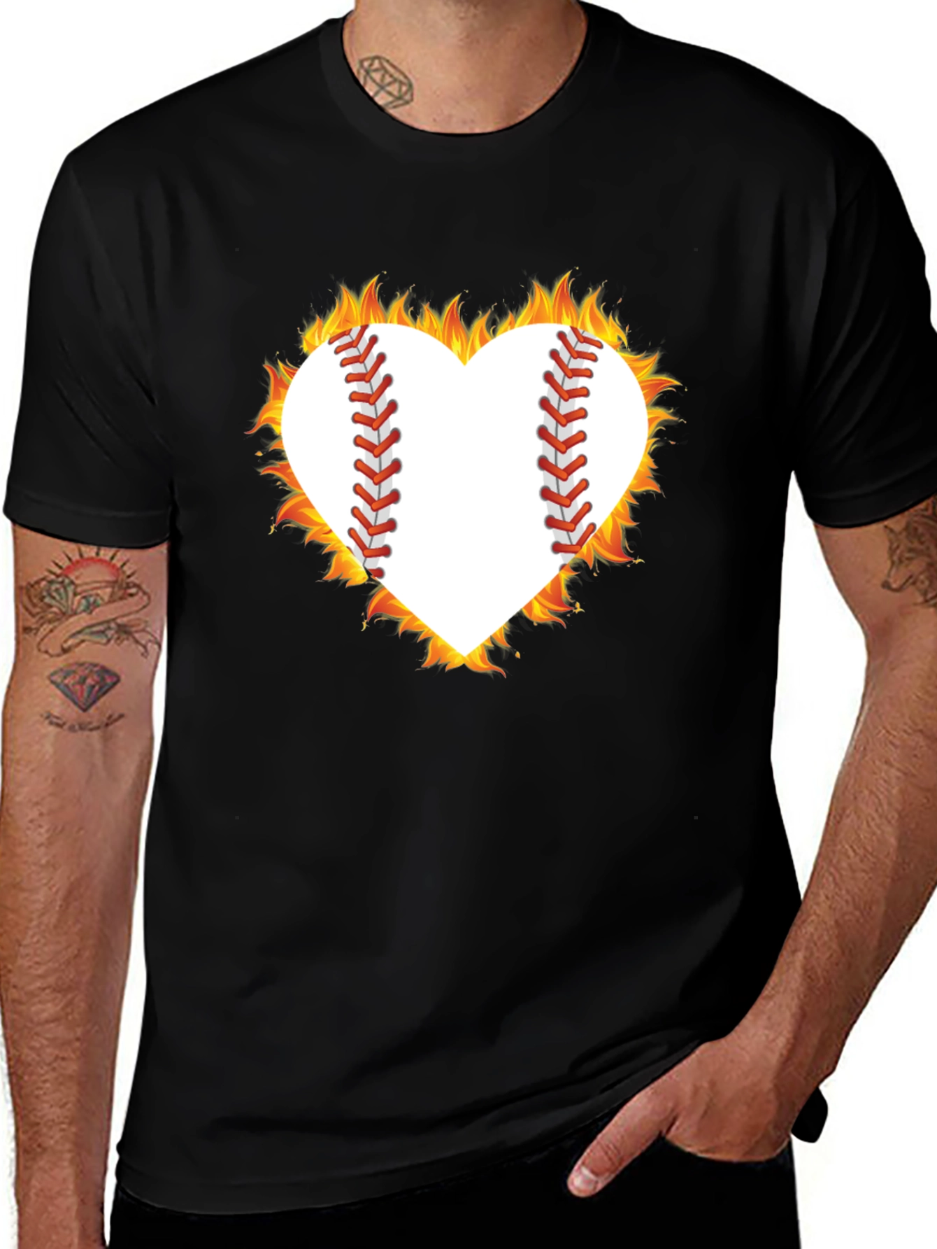Fiery Baseball Heart Graphic Tee