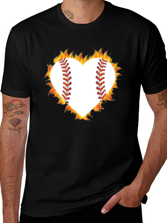 Fiery Baseball Heart Graphic Tee