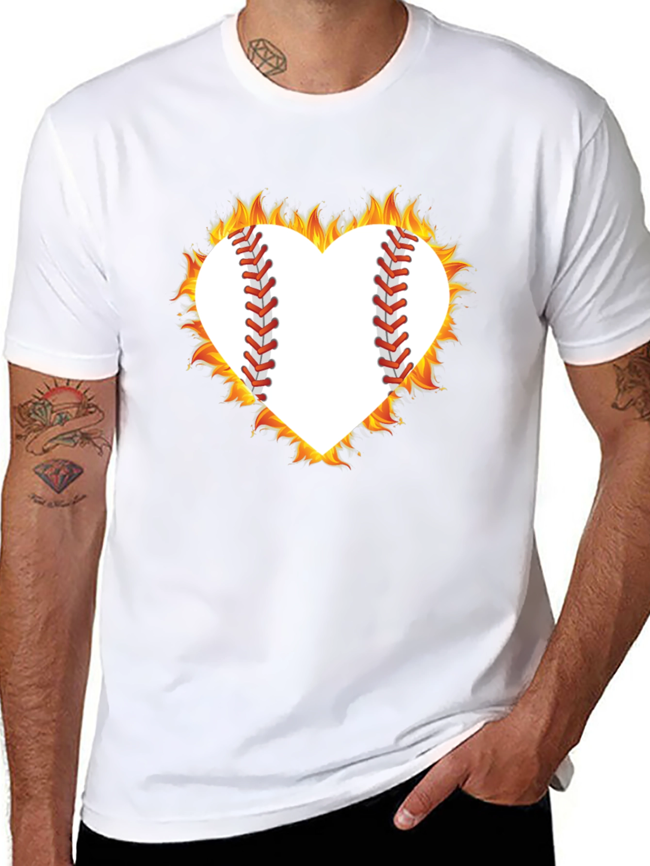 Fiery Baseball Heart Graphic Tee