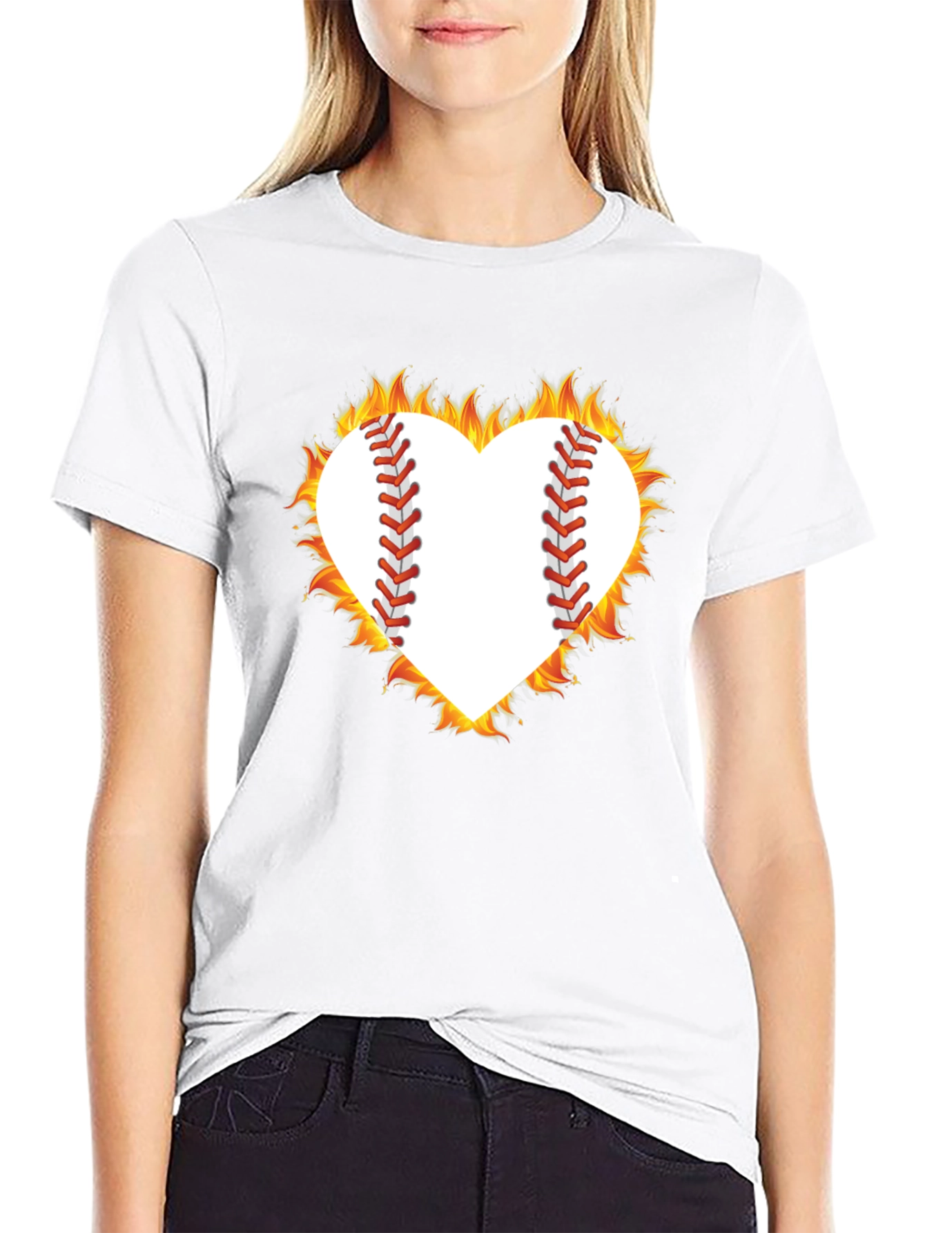 Fiery Baseball Heart Graphic Tee