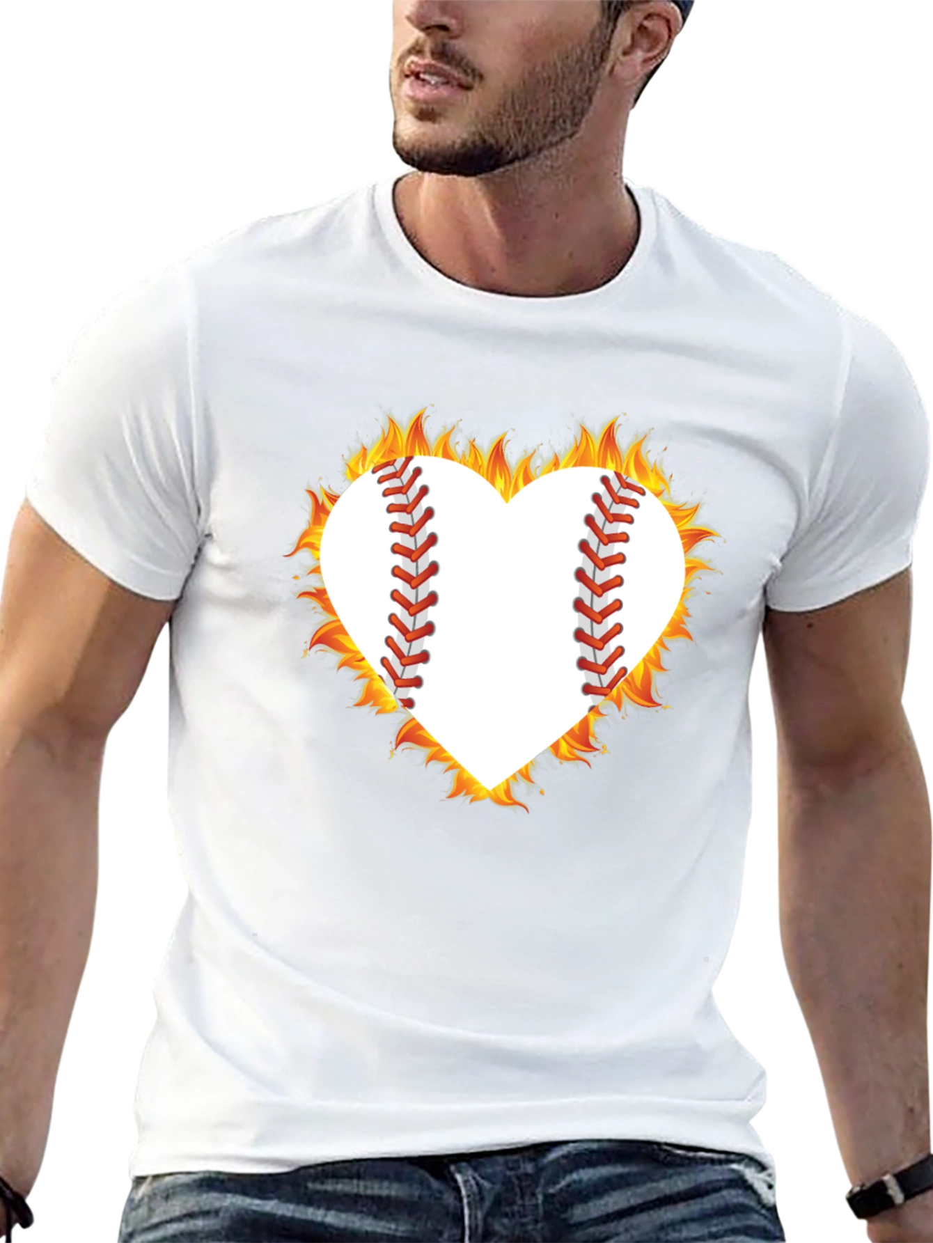 Fiery Baseball Heart Graphic Tee
