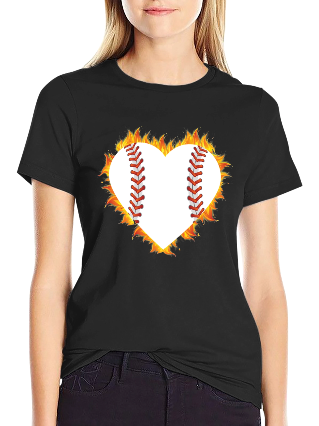 Fiery Baseball Heart Graphic Tee