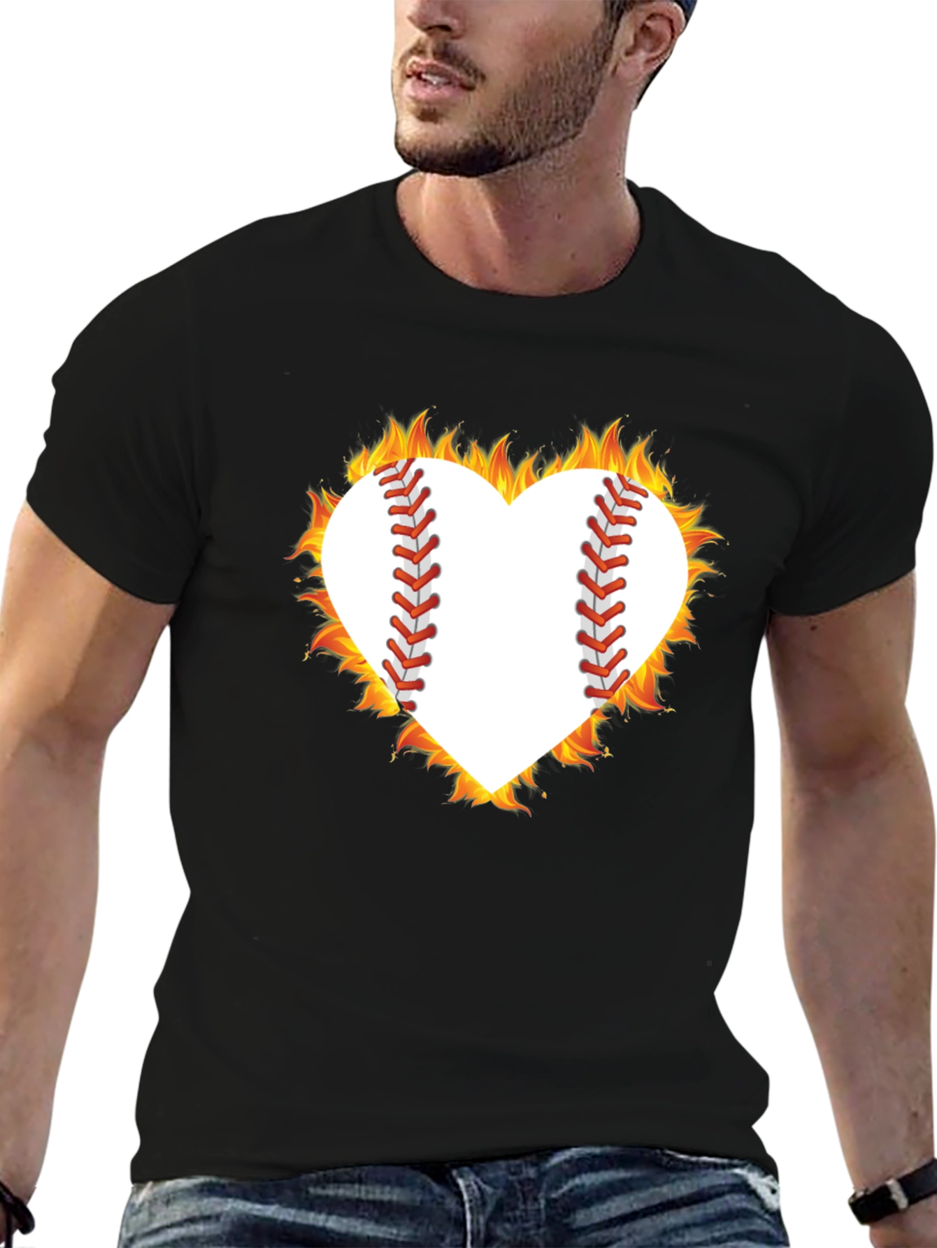 Fiery Baseball Heart Graphic Tee