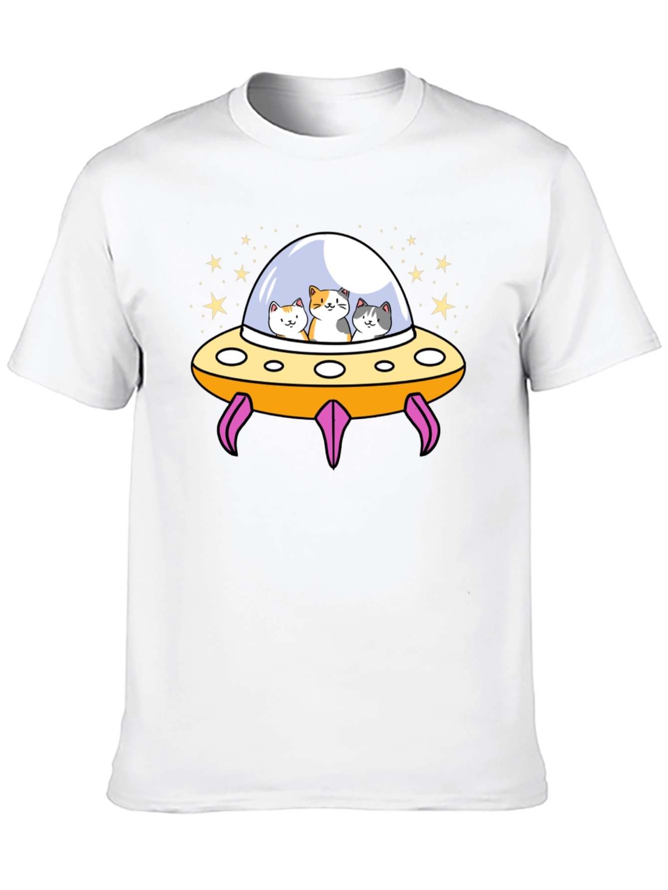 Cats in UFO T-Shirt - Black Graphic Tee