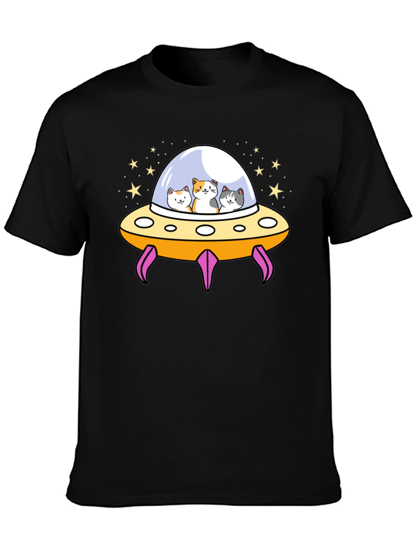Cats in UFO T-Shirt - Black Graphic Tee