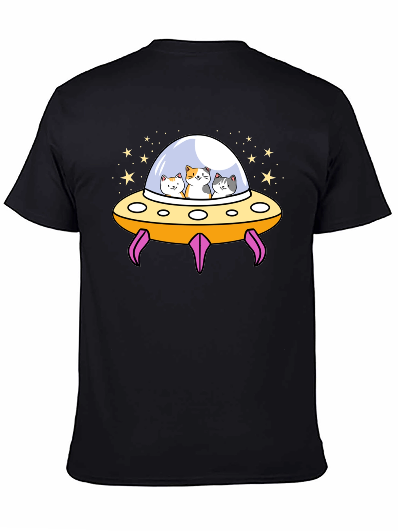 Cats in UFO T-Shirt - Black Graphic Tee