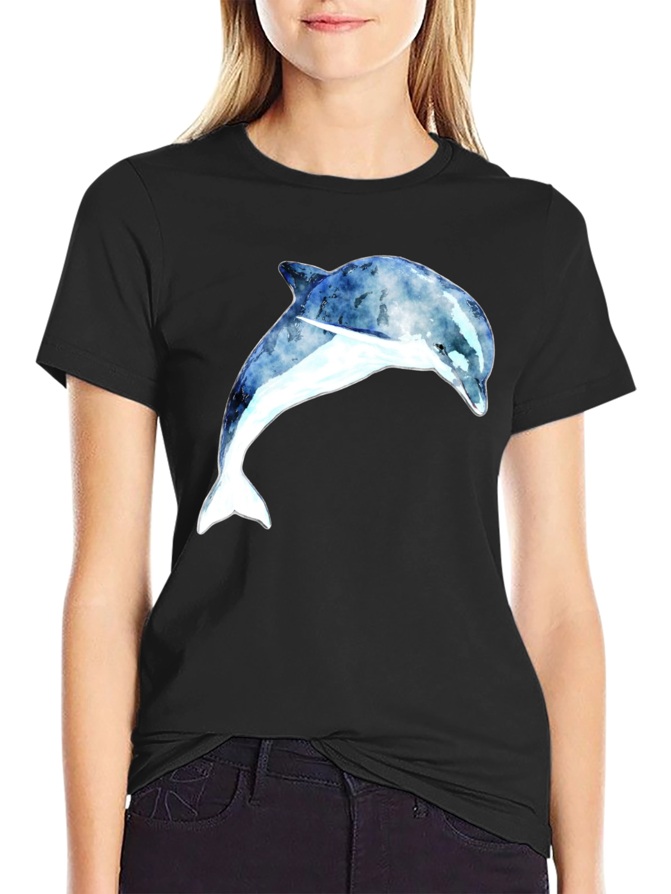 Dolphin Graphic Tee - Black Cotton Blend