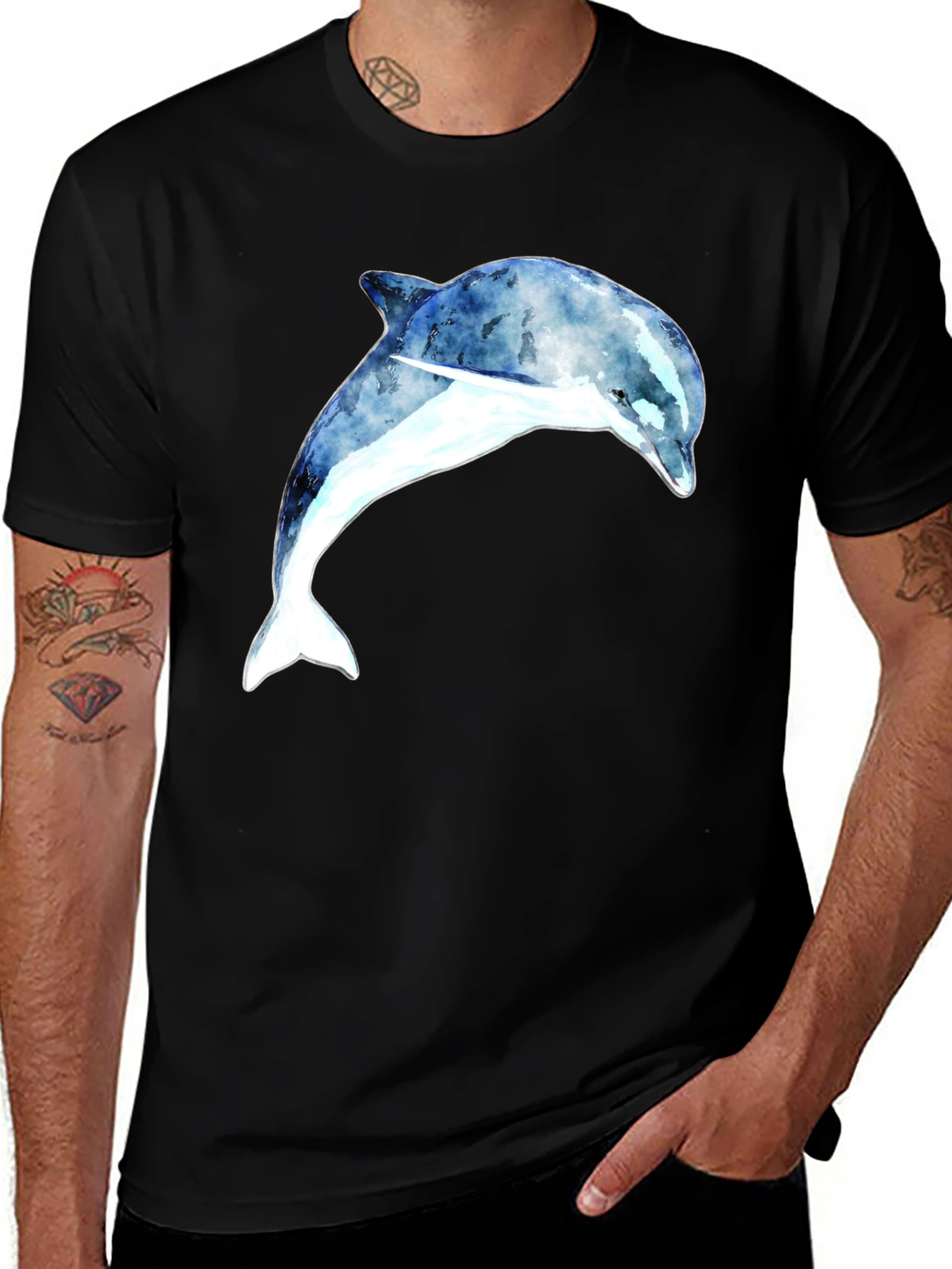 Dolphin Graphic Tee - Black Cotton Blend