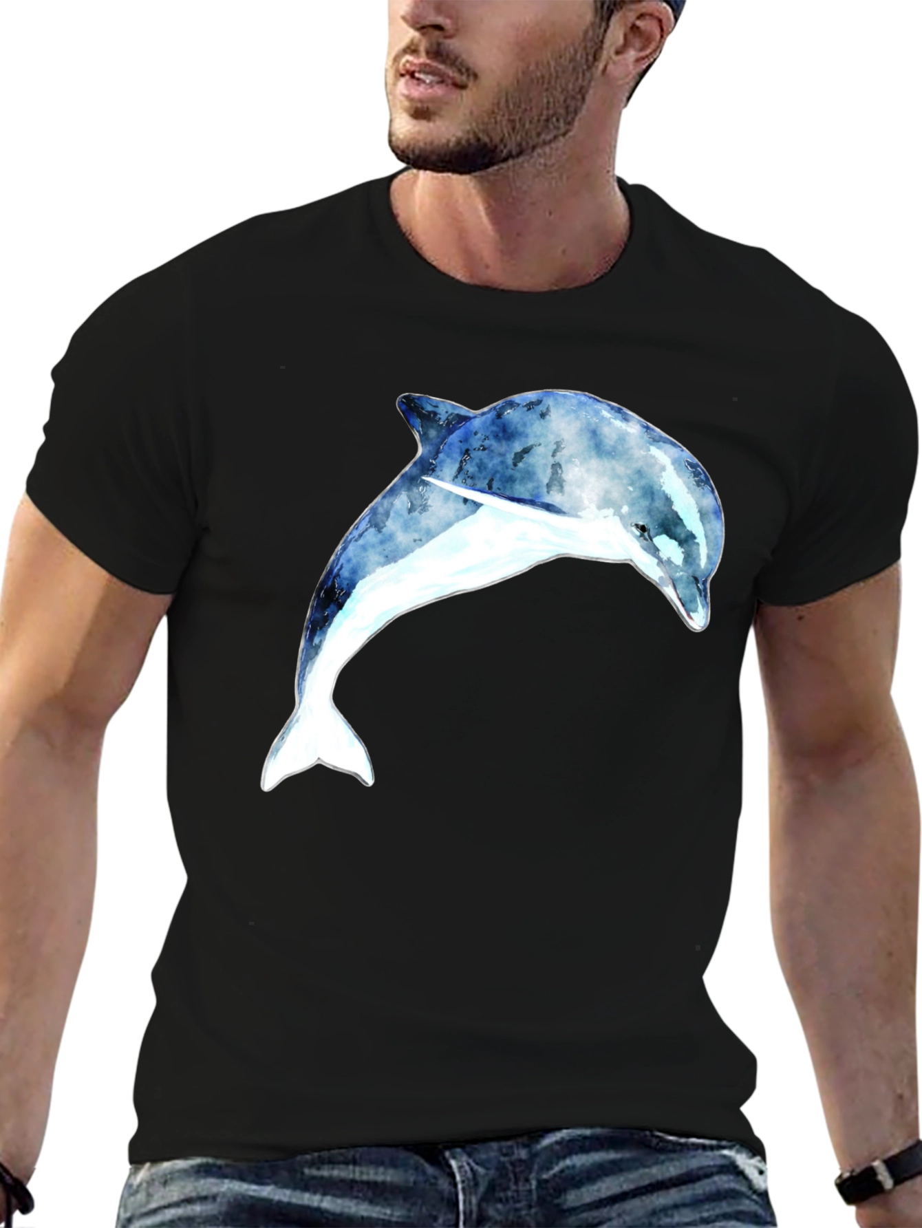 Dolphin Graphic Tee - Black Cotton Blend