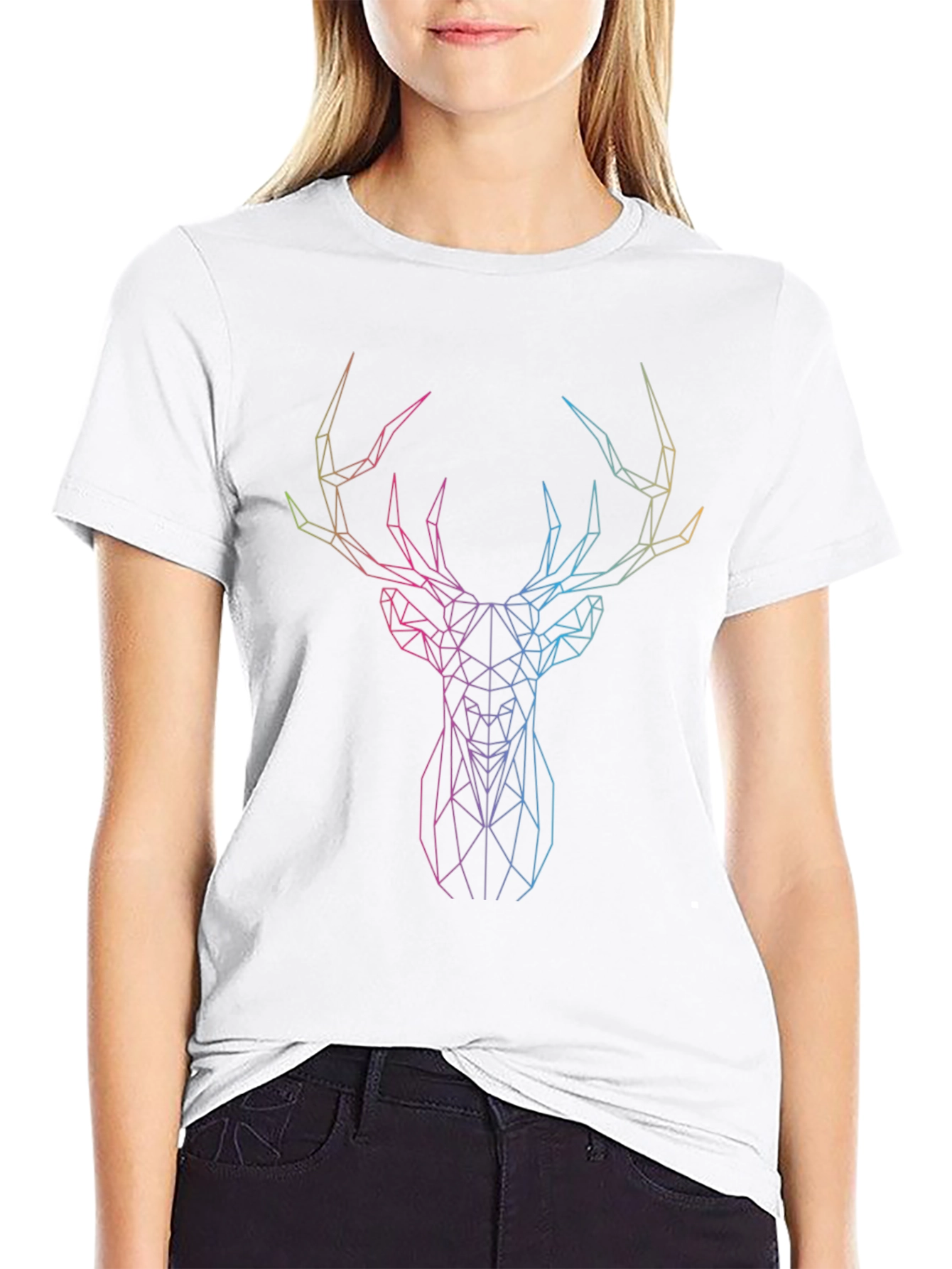 Geometric Deer Graphic Tee - Sleek Black Shirt
