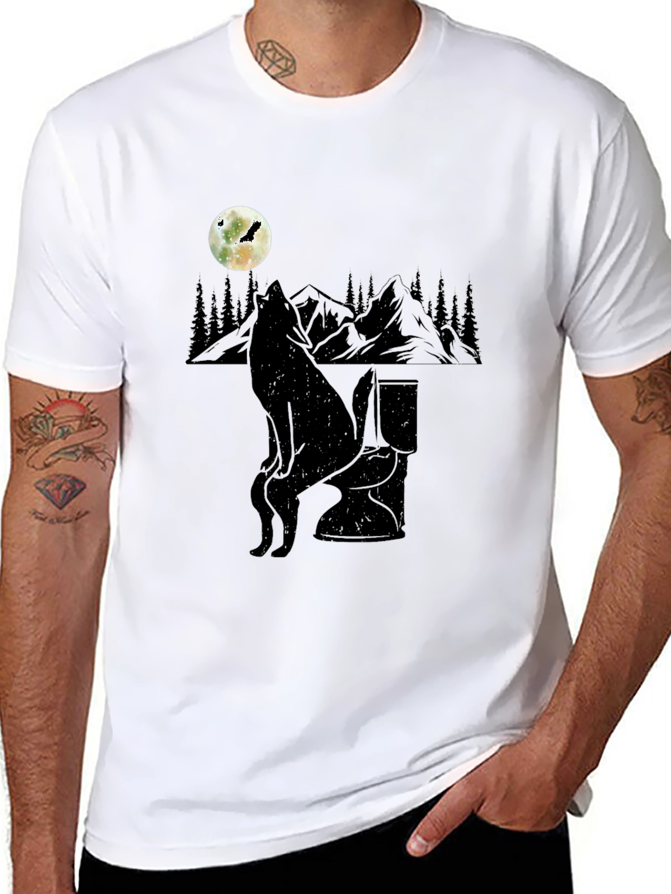 Wolf on Toilet T-Shirt - Moonlit Humor