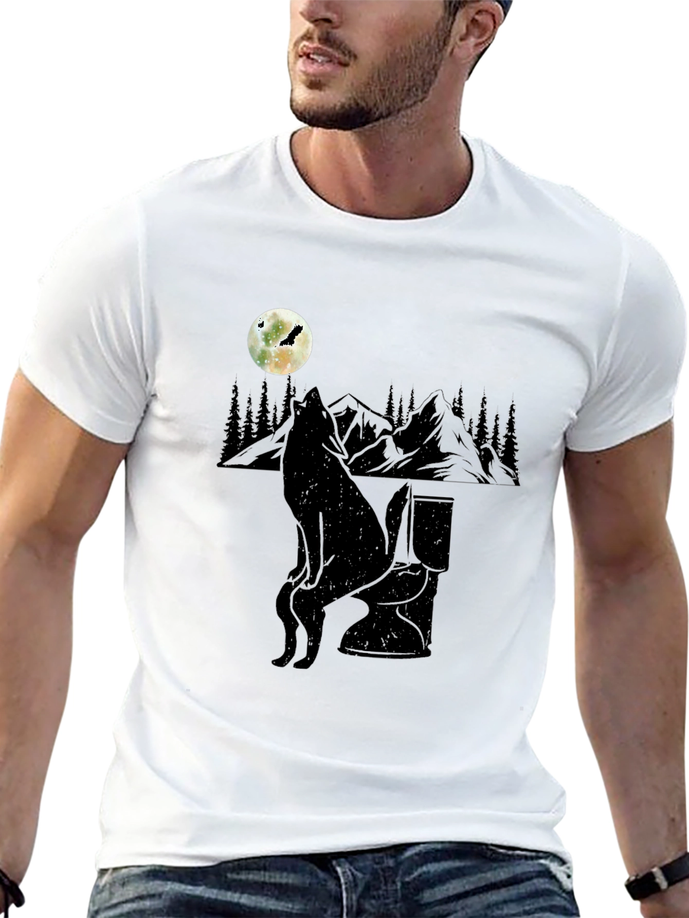 Wolf on Toilet T-Shirt - Moonlit Humor
