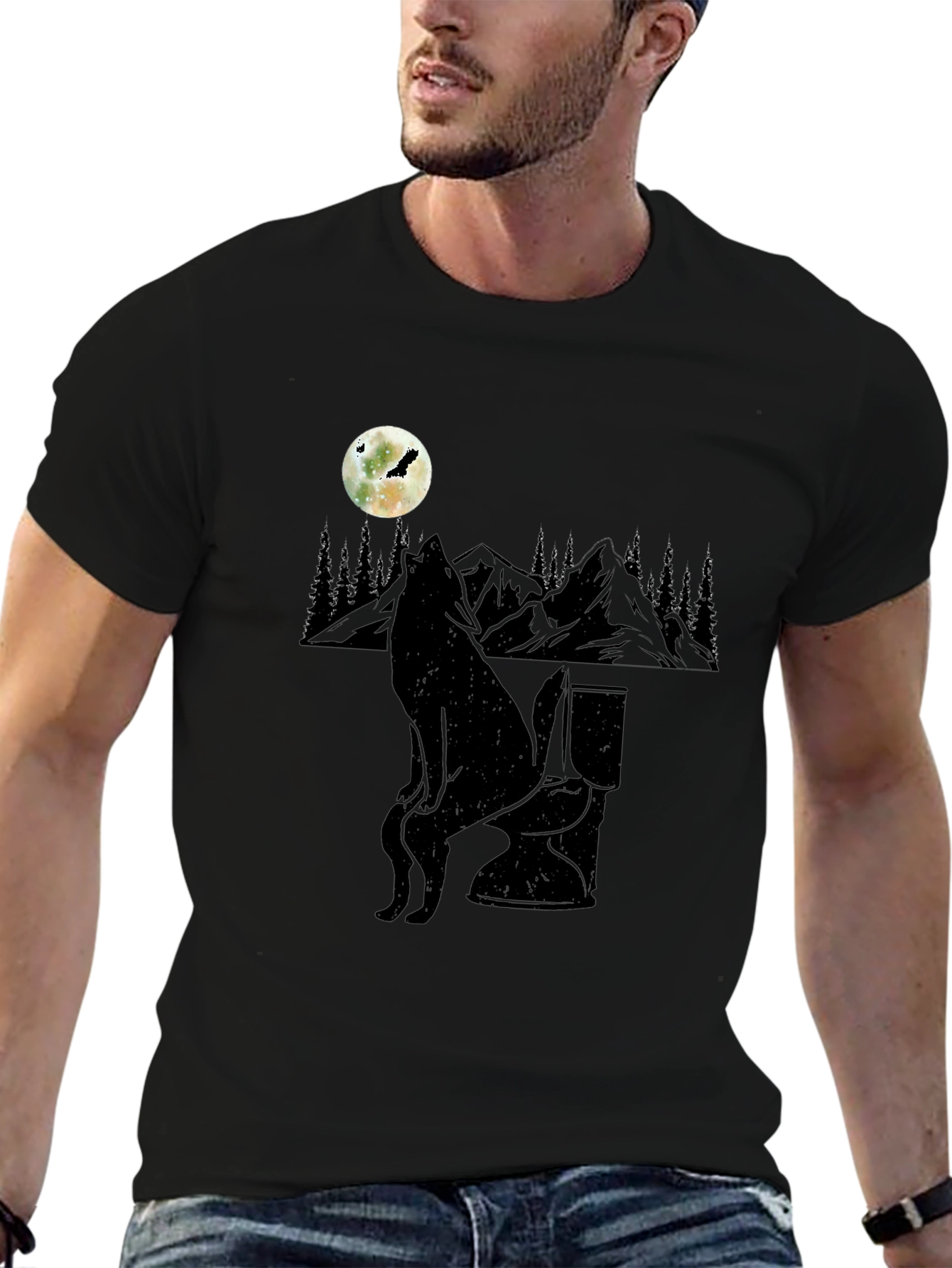 Wolf on Toilet T-Shirt - Moonlit Humor