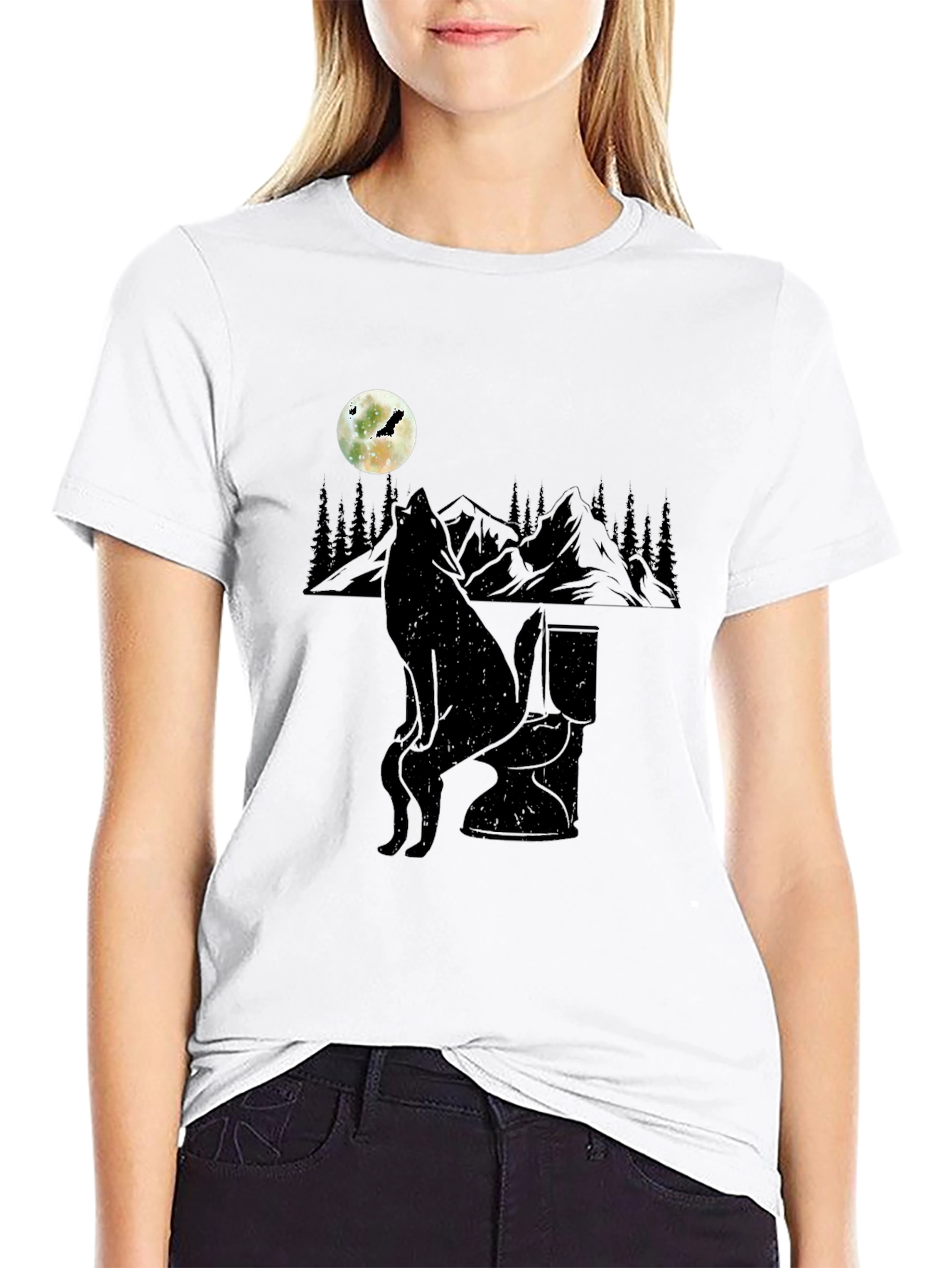 Wolf on Toilet T-Shirt - Moonlit Humor