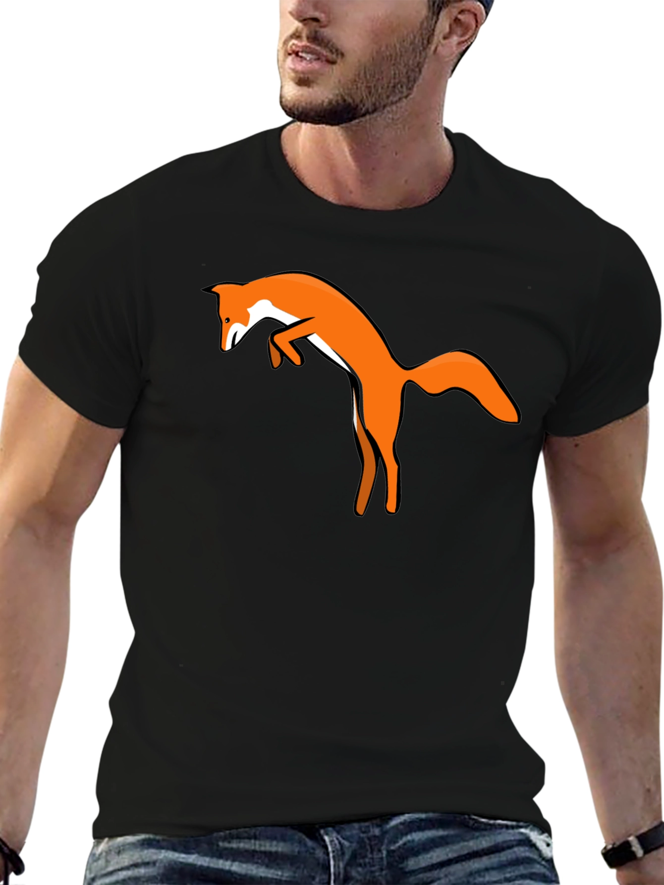 Black T-Shirt with Jumping Fox Design