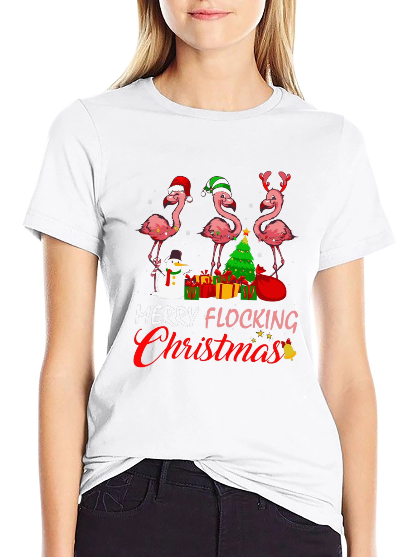 Merry Flocking Christmas Flamingo T-Shirt