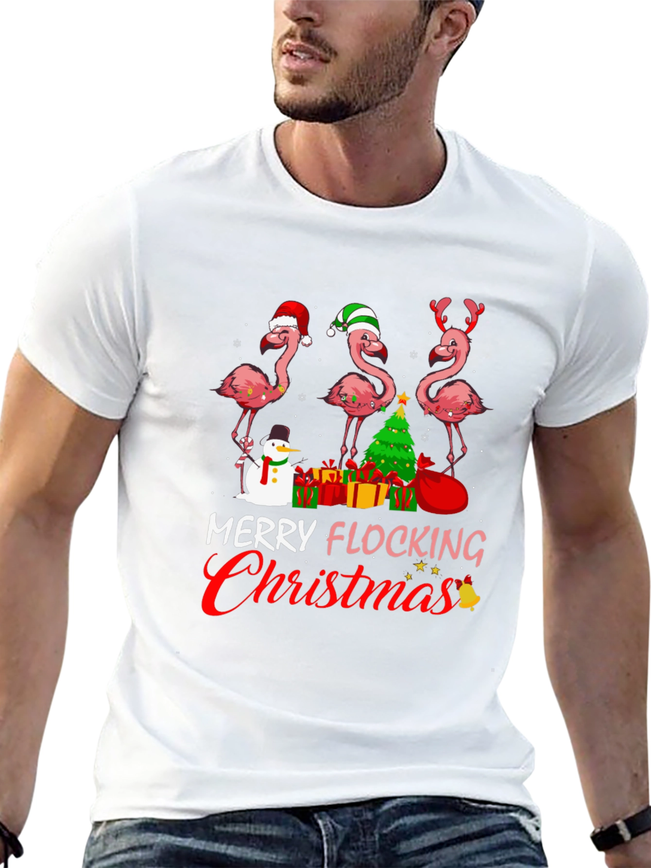 Merry Flocking Christmas Flamingo T-Shirt