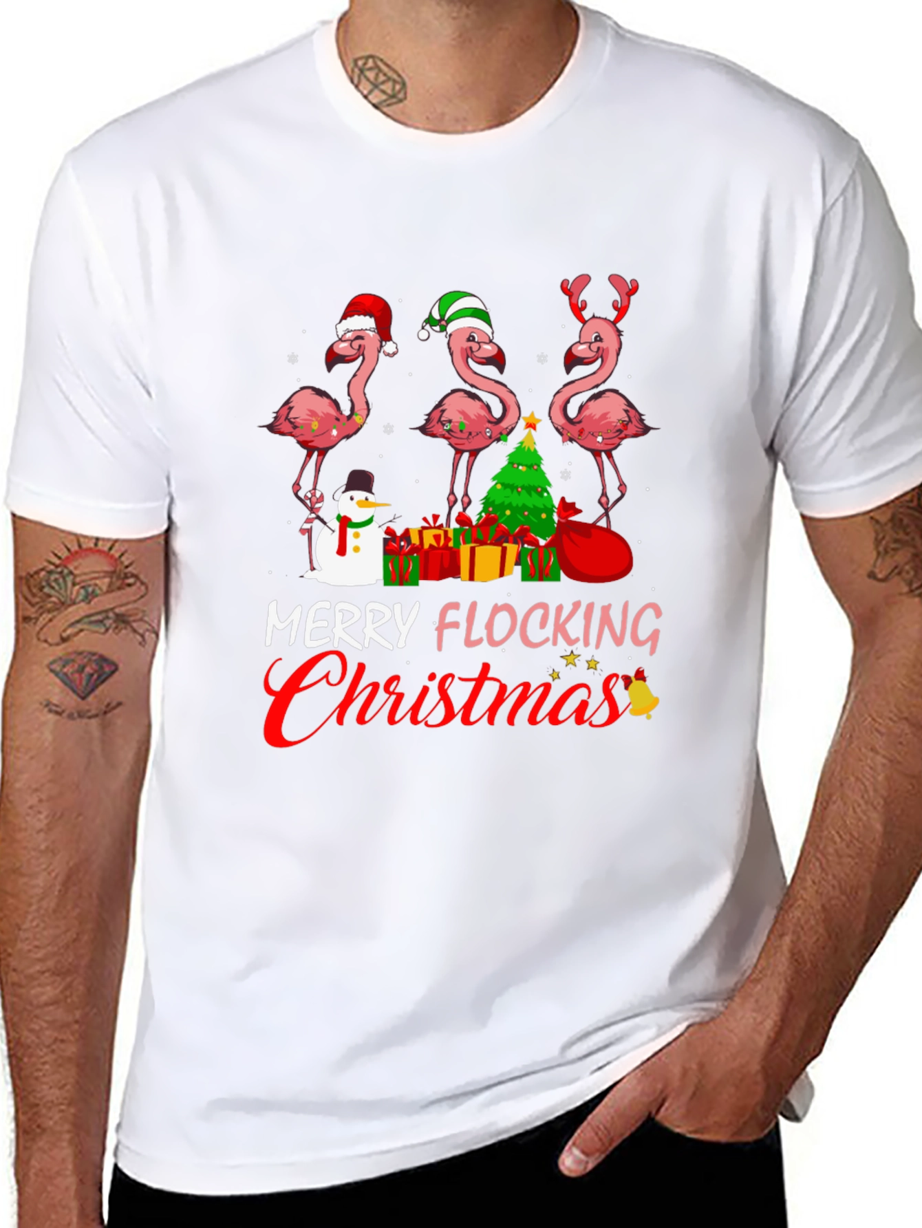 Merry Flocking Christmas Flamingo T-Shirt